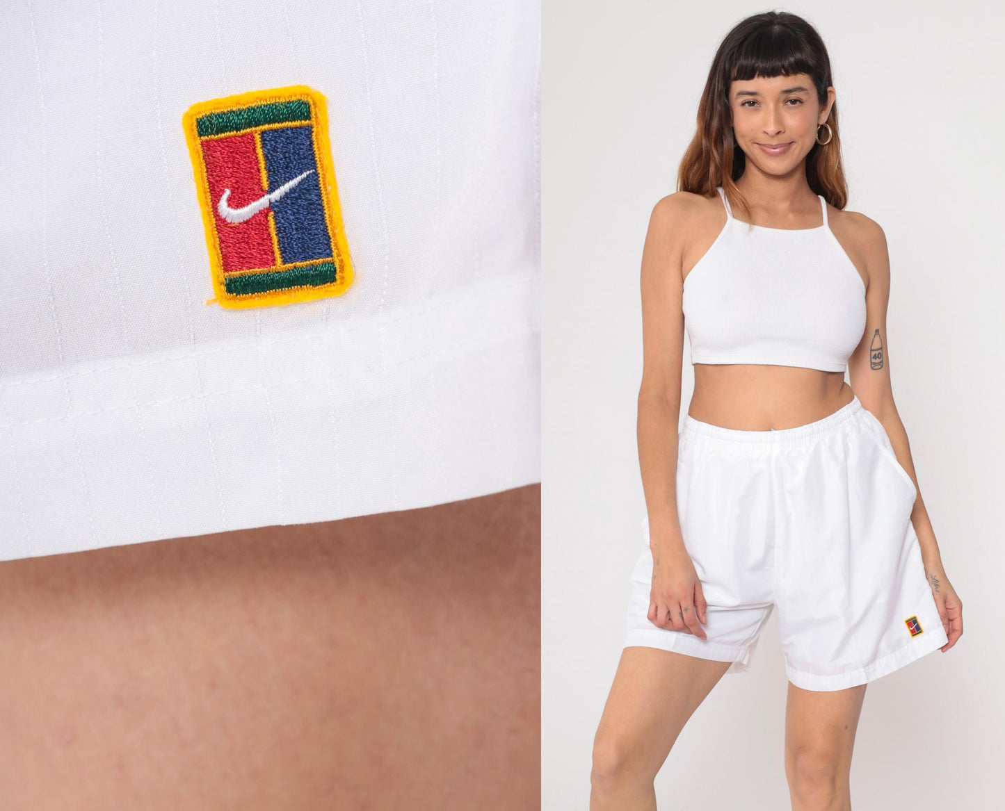 90s Nike White Athletic Shorts Elastic Waist Embroidered Logo Large L