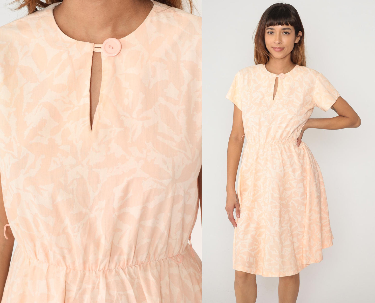 80s Marti Petite Peach Keyhole Dress Cotton Knee-Length Medium M