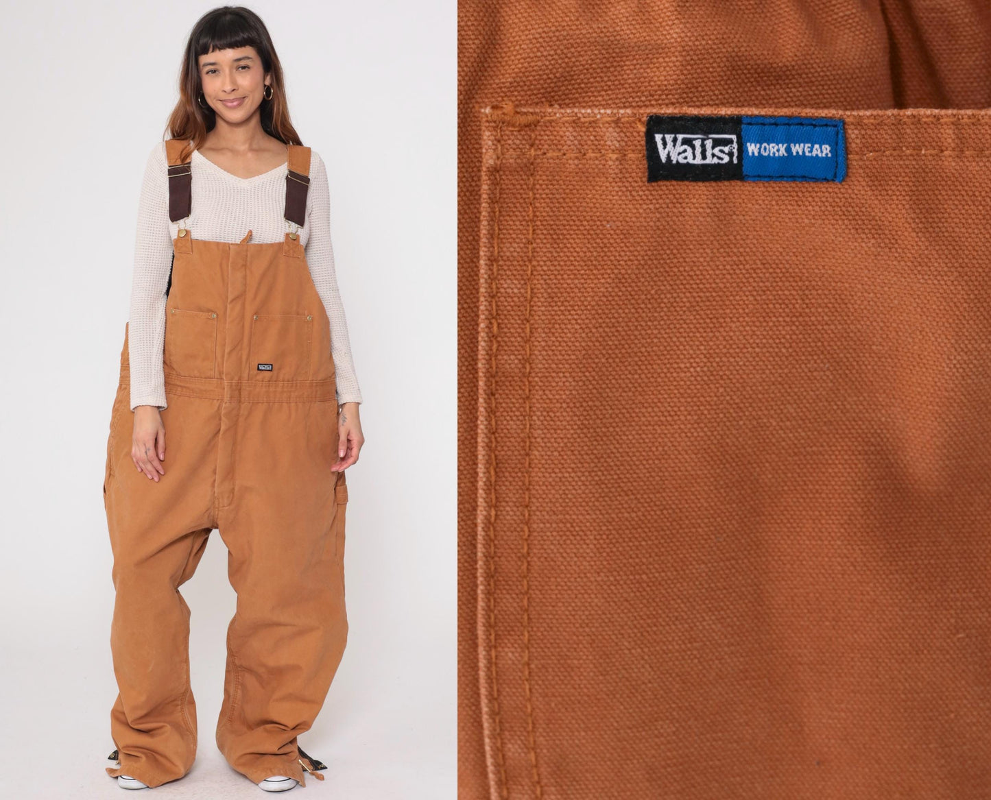Y2K Walls Work Wear Tan Cargo Overalls XXL Adjustable Straps