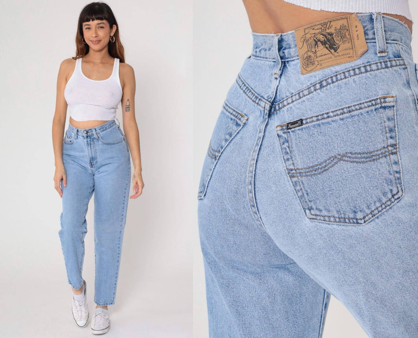 90s Faconnable Goldberg Light Wash High Rise Mom Jeans Tapered Ankle Small