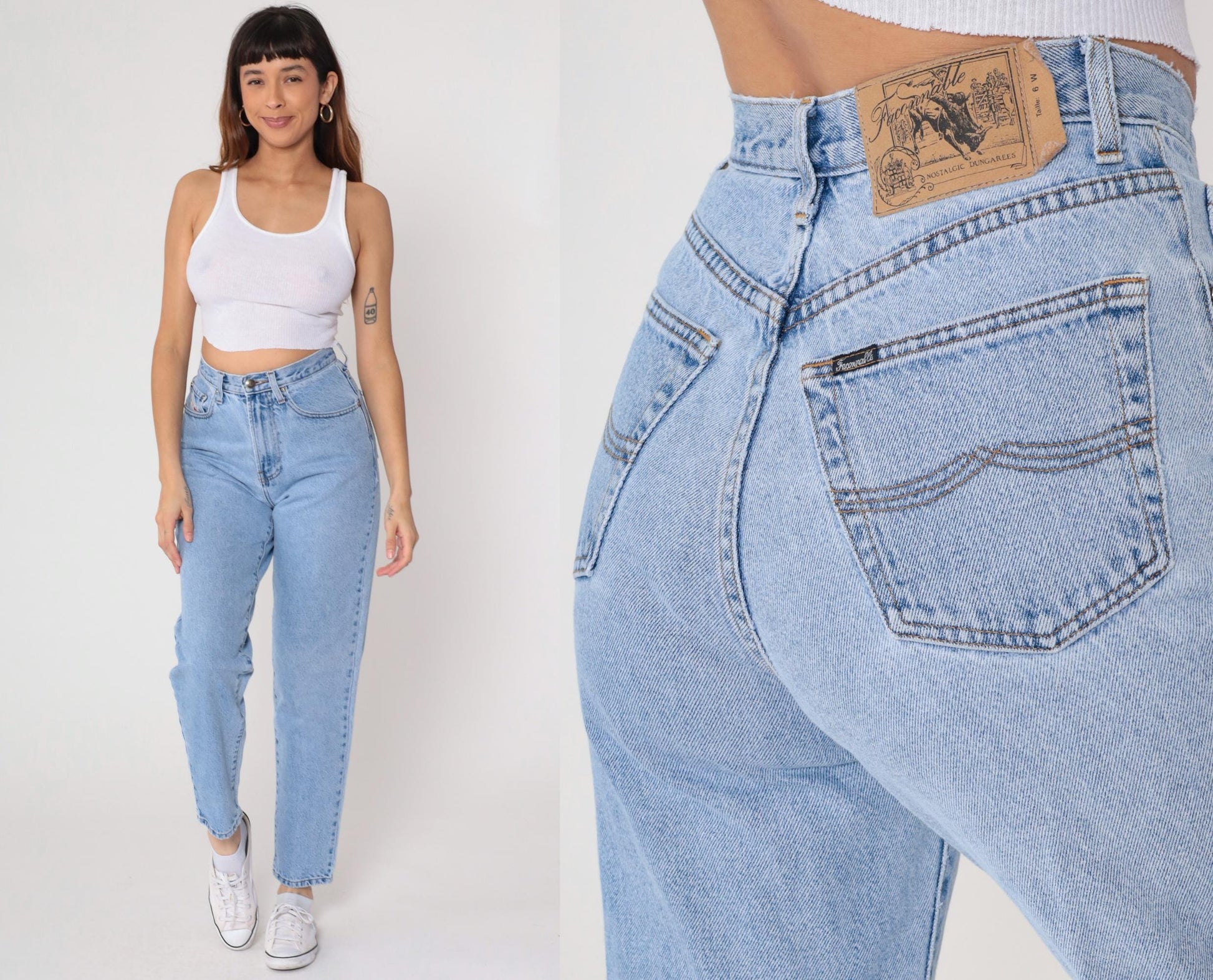 90s Faconnable Goldberg Light Wash High Rise Mom Jeans Tapered Ankle Small