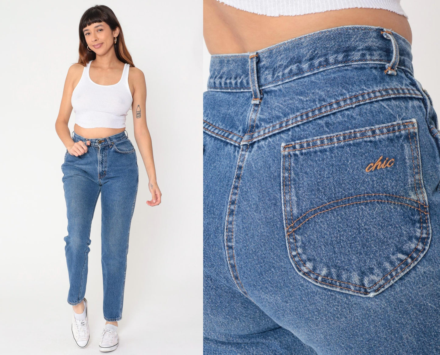 90s Chic High-Waisted Straight Leg Jeans Medium Blue Denim Medium M