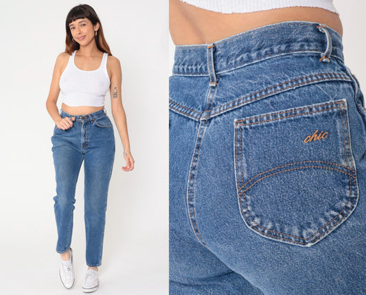 90s Chic High-Waisted Straight Leg Jeans Medium Blue Denim Medium M