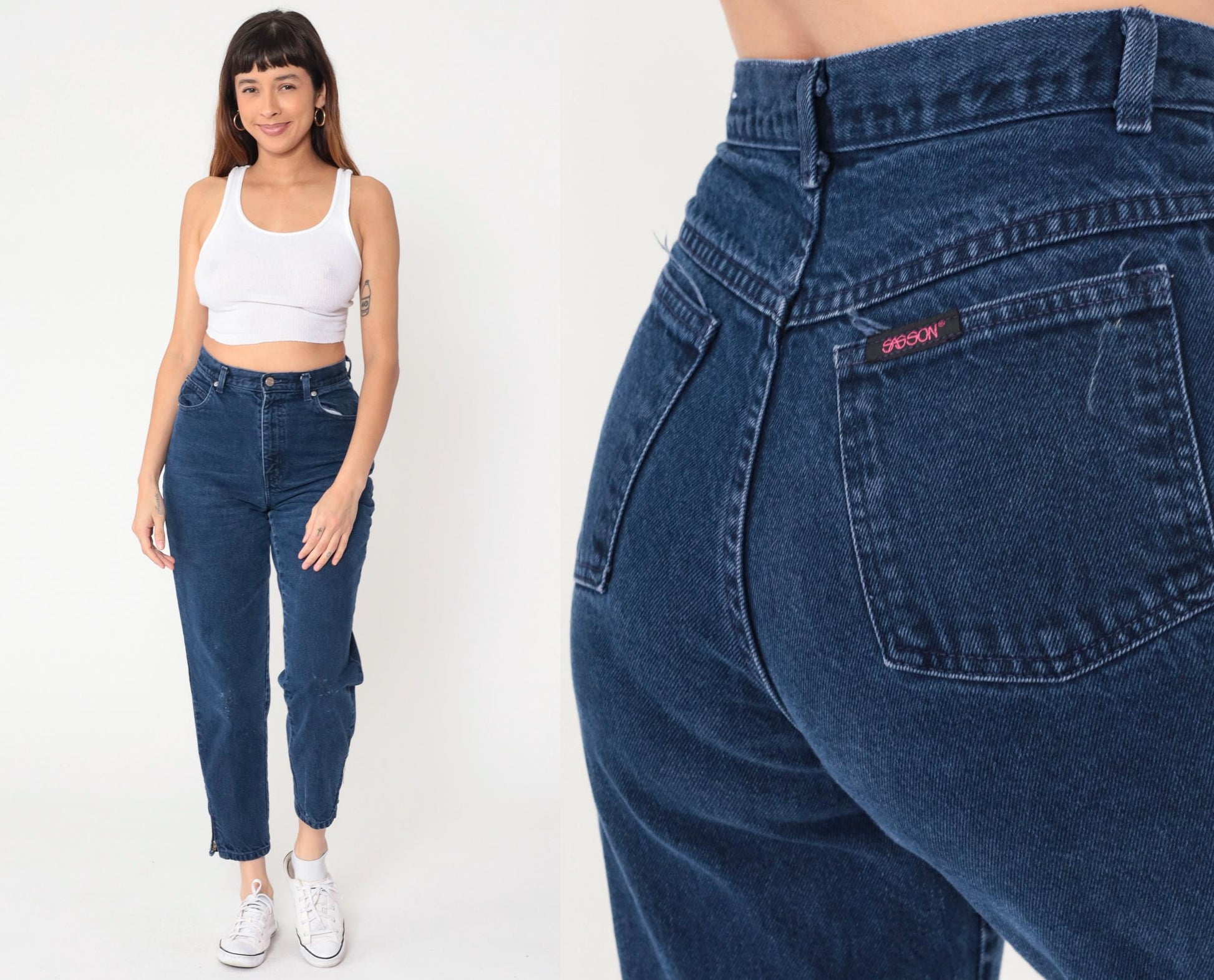 90s Sasson High-Waisted Mom Jeans Navy Tapered Ankle Crop 29