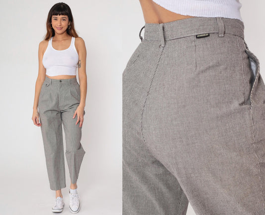 80s Lee Casuals Gray Houndstooth High Waist Tapered Ankle Trousers 29