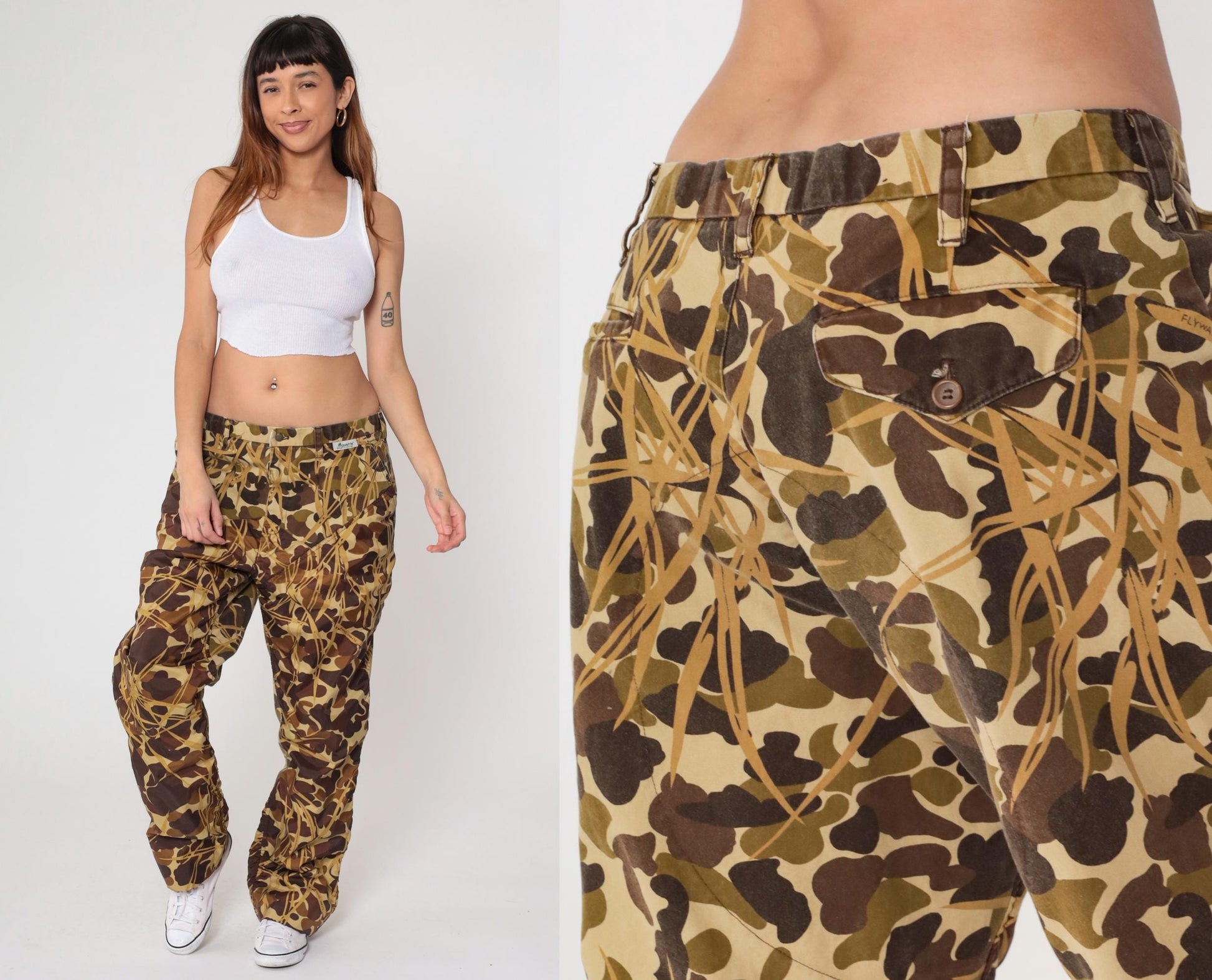 Y2K Mount'n Prairie Camo Pants Straight Leg Reed Print Brown Tan 38