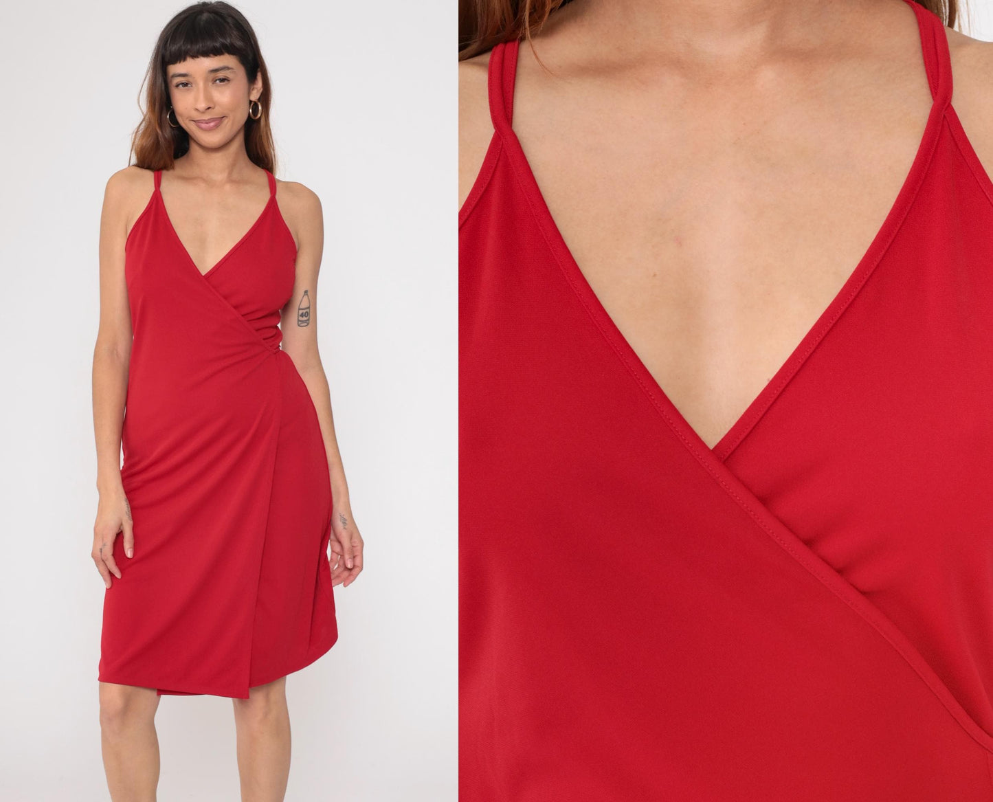 Y2K Express Red Halter Wrap Dress Knee Length Coquette Medium M
