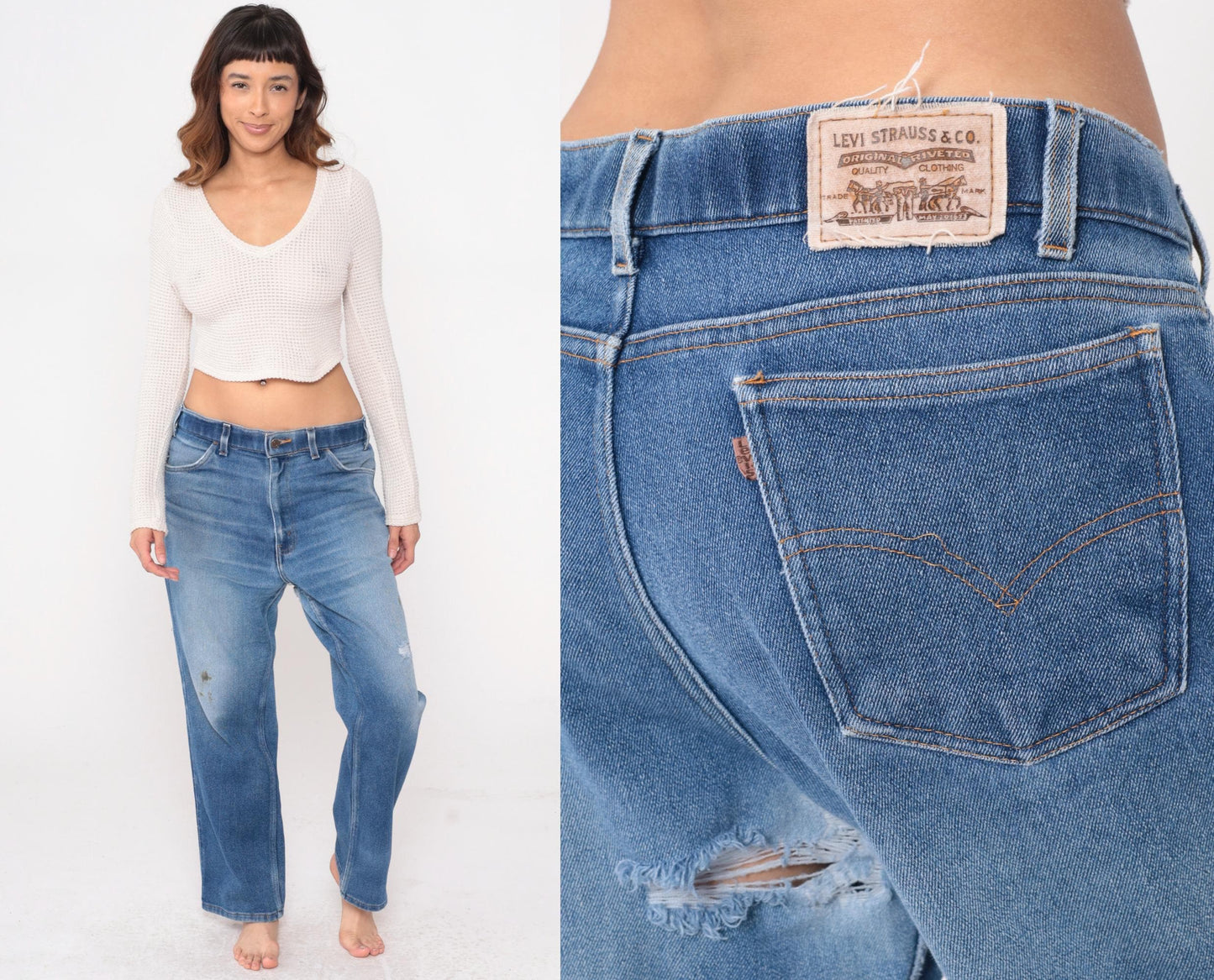 80s Levi's Distressed Straight Leg Jeans Medium Blue Denim XXL