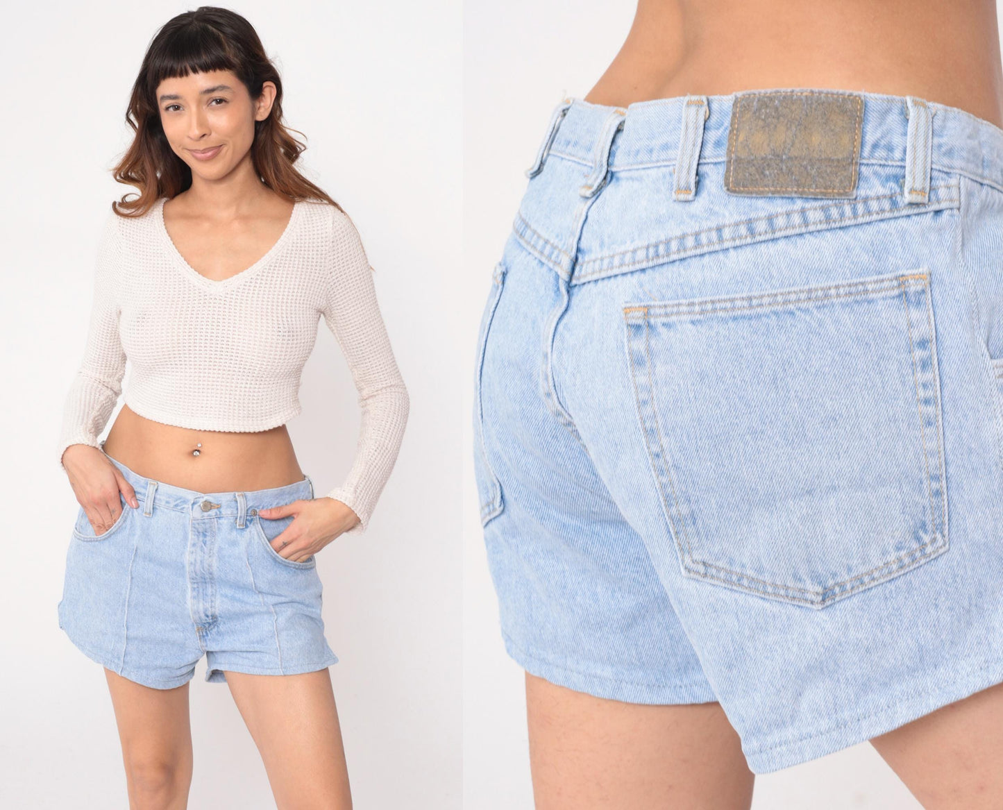 90s Wrangler Light Wash Denim Shorts High Rise Cuffed Hem Large L