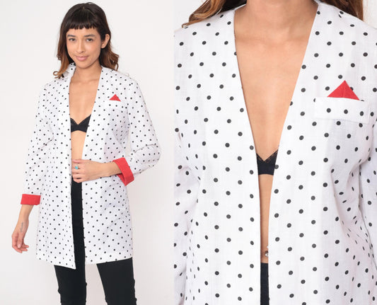 90s Just in Thyme Polka Dot Blazer White Black Red Cuffs Medium M