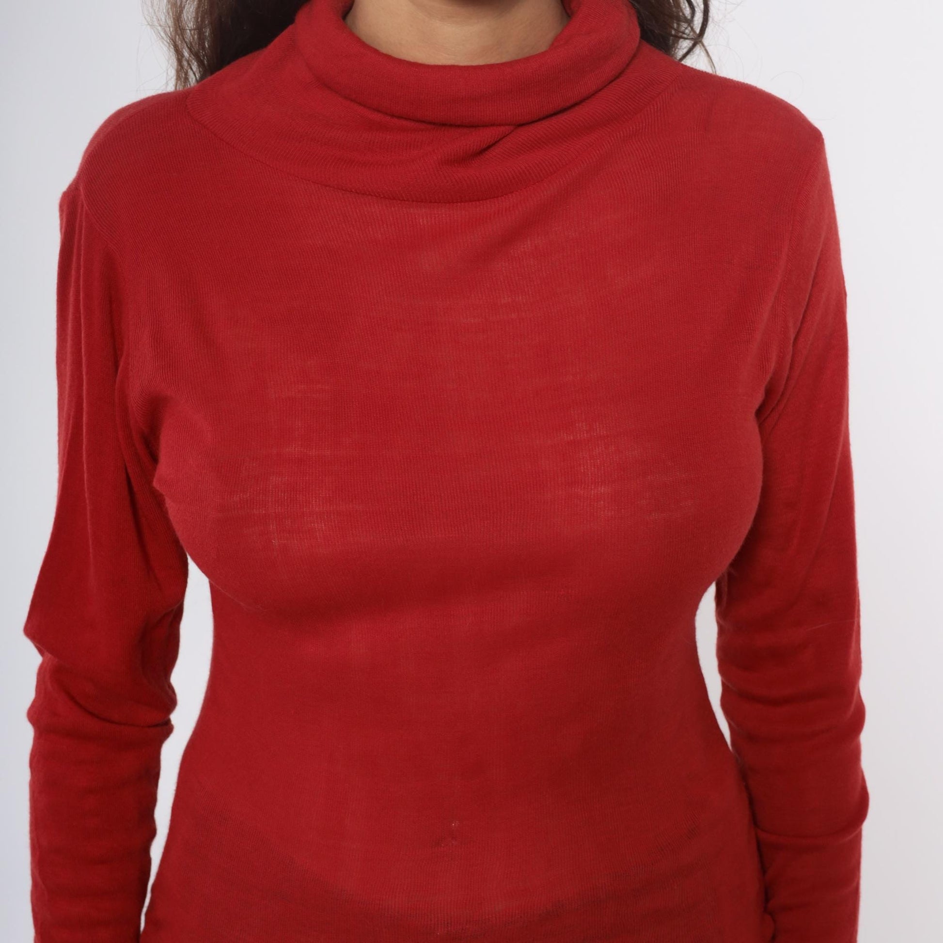 80s Red Turtleneck Acrylic Knit Fitted Long Sleeve Pullover Medium M