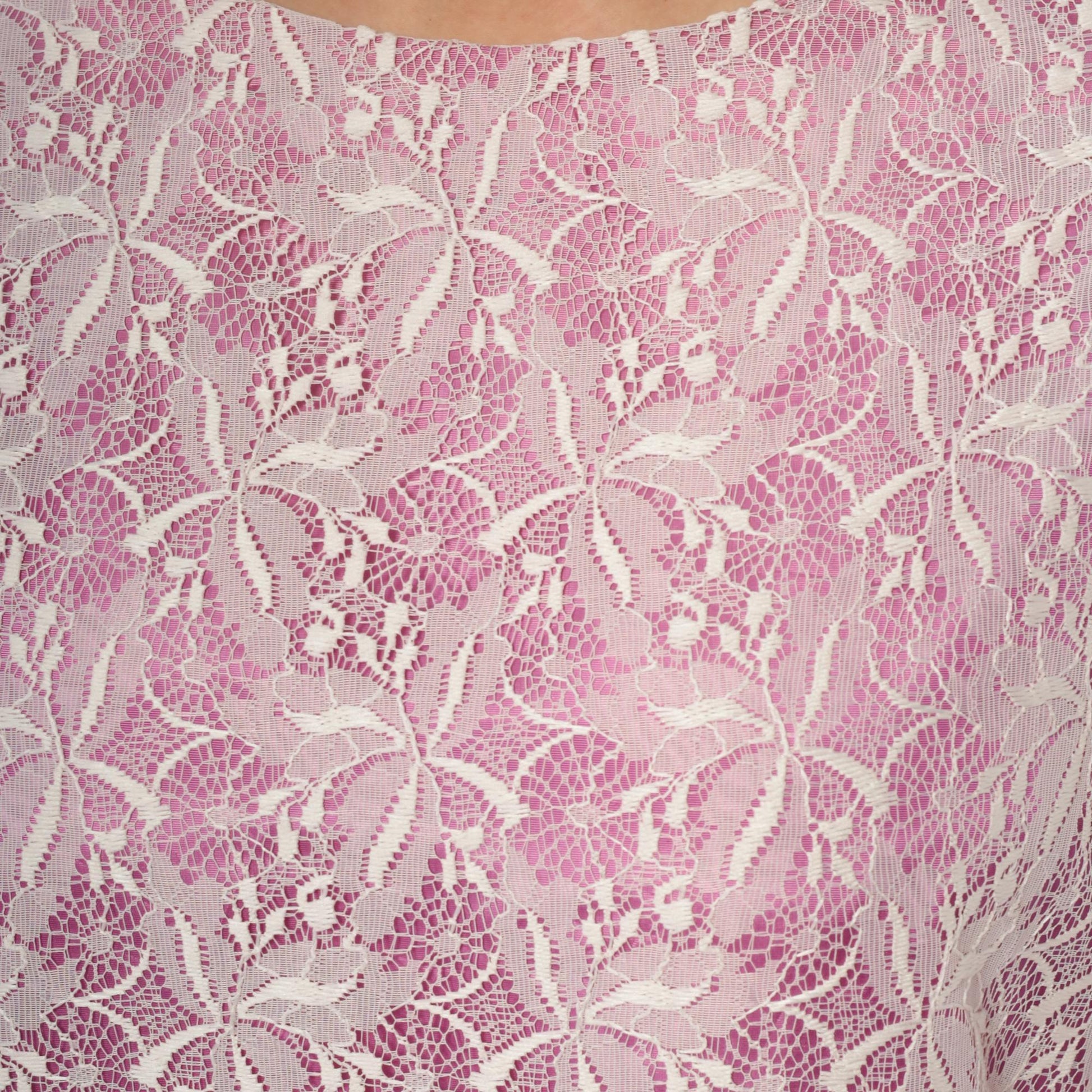 70s Purple Lace Mini Dress Long Sleeve Shift Floral White Overlay Medium M