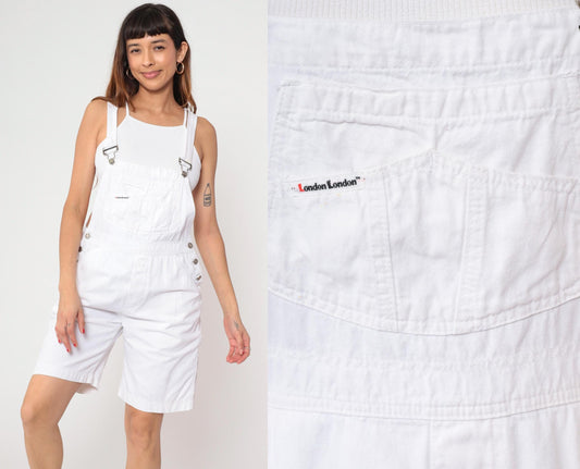 90s London London White Cotton Shortalls Adjustable Straps Medium M