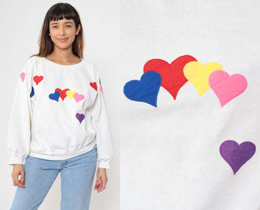 90s Partners II Heart Sweatshirt White Multicolour Appliqué Crewneck Extra Large XXL