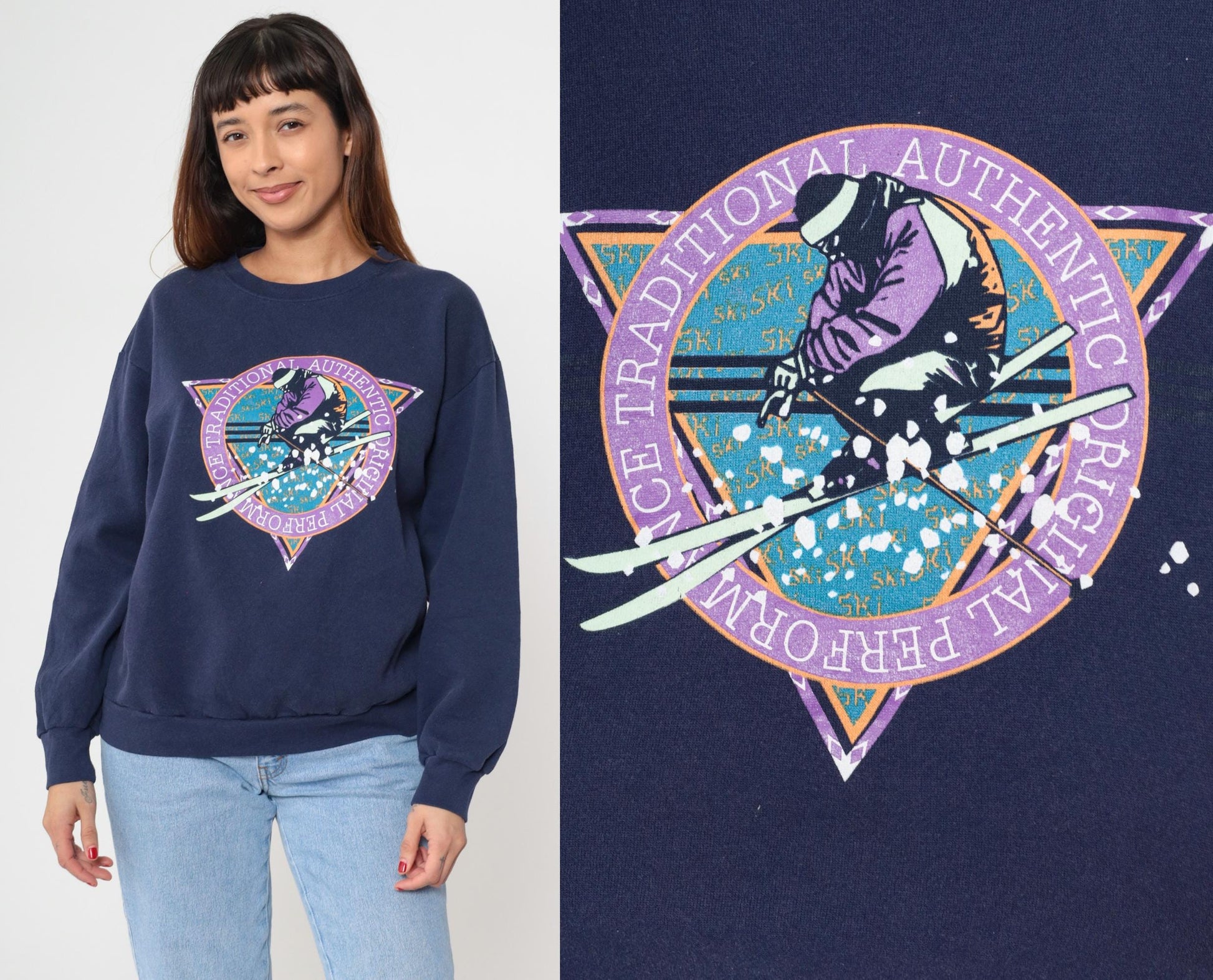 90s Park City Utah Ski Sweatshirt Navy Graphic Crewneck Medium M