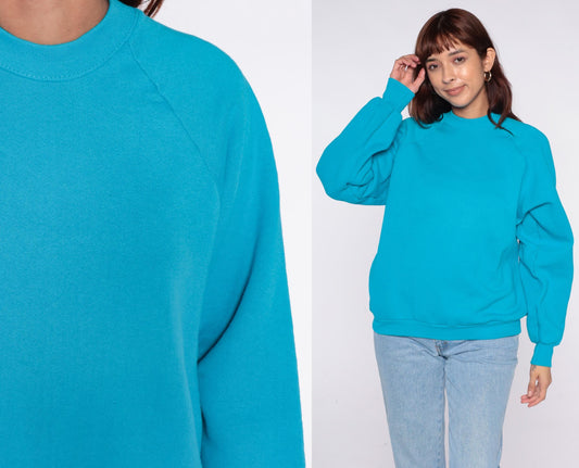 90s Fruit of the Loom Turquoise Crewneck Sweatshirt Raglan Pullover Extra Large XL