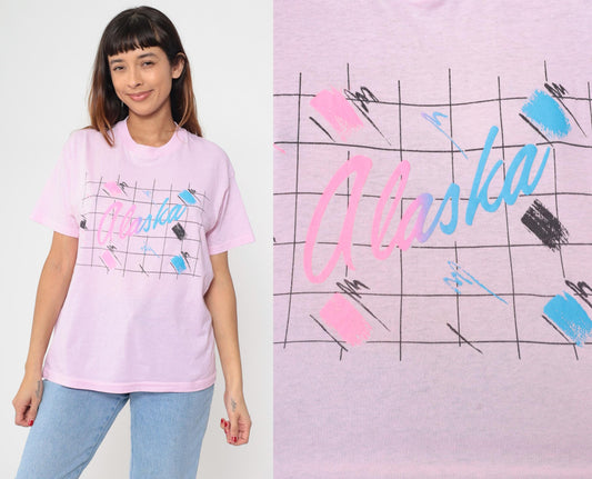 90s Alaska Pink Graphic Tee Screen Stars Crew Neck Large L