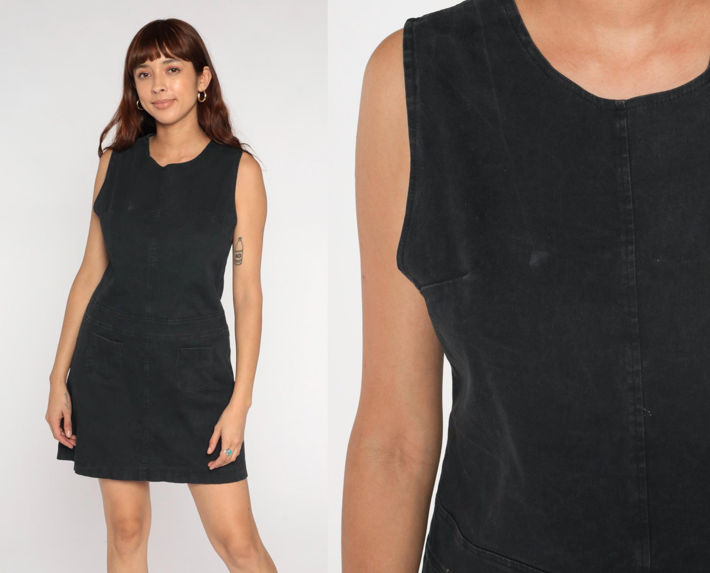 90s Paul Harris Designs Black Mini Shift Dress Cotton Scoop Neck Medium M