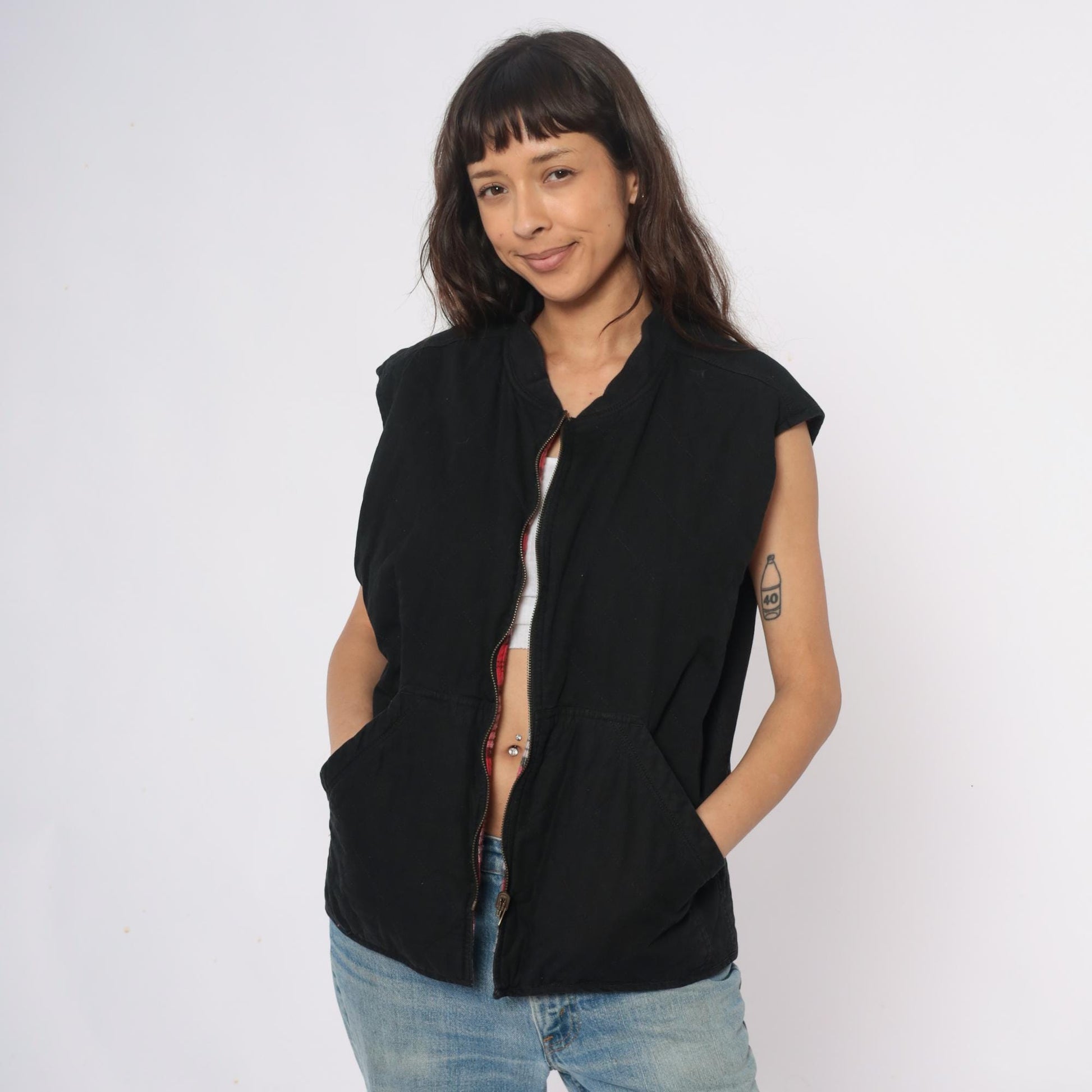 90s Marlboro Country Store Reversible Vest Black Plaid Cotton Large L