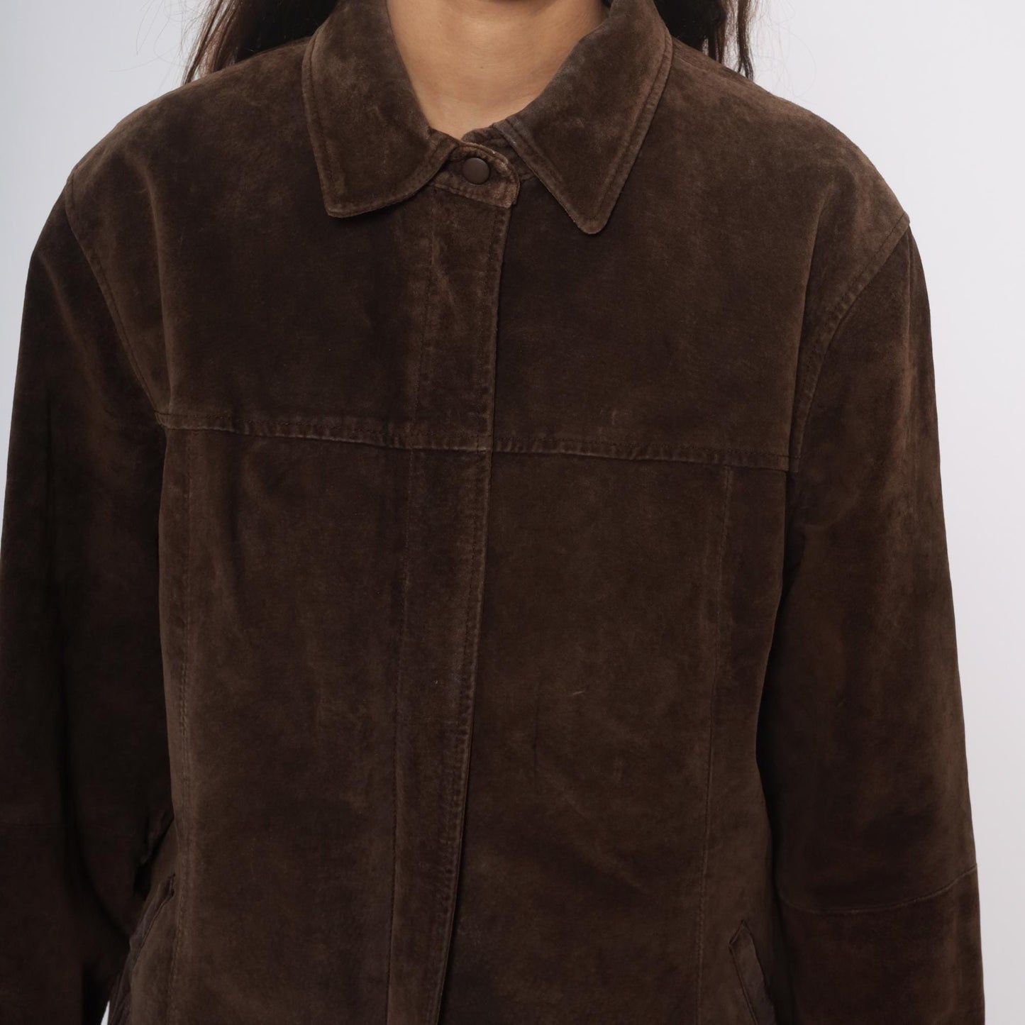 90s Ami Brown Suede Leather Jacket Collared Zip Front Large L