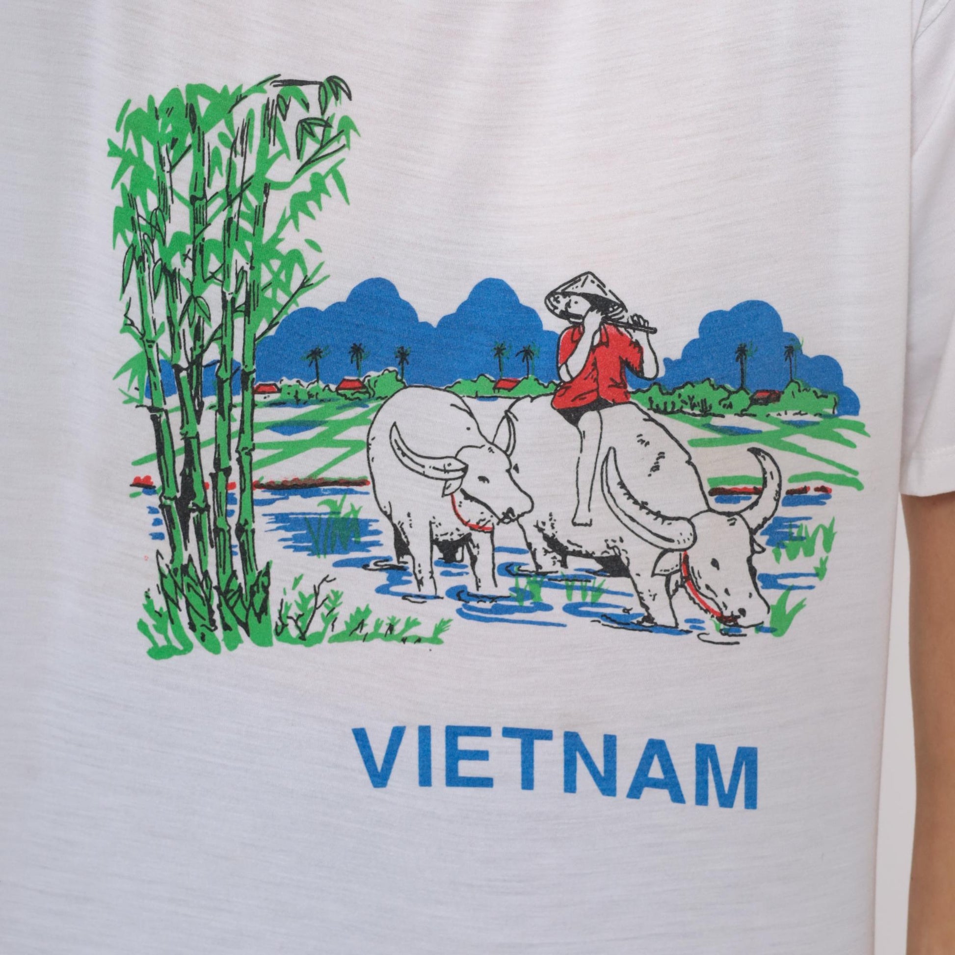 Y2K Vietnam Souvenir Graphic Tee Water Buffalo Rice Paddy White Cotton Extra Large