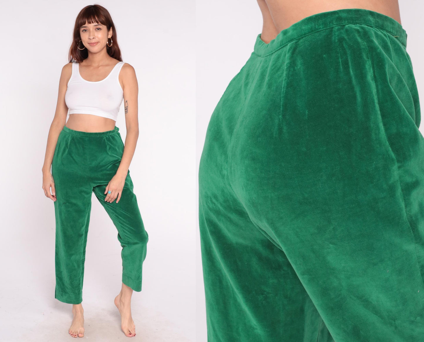70s Evan Picone Velvet Pants Emerald Green High Rise Straight Leg Medium