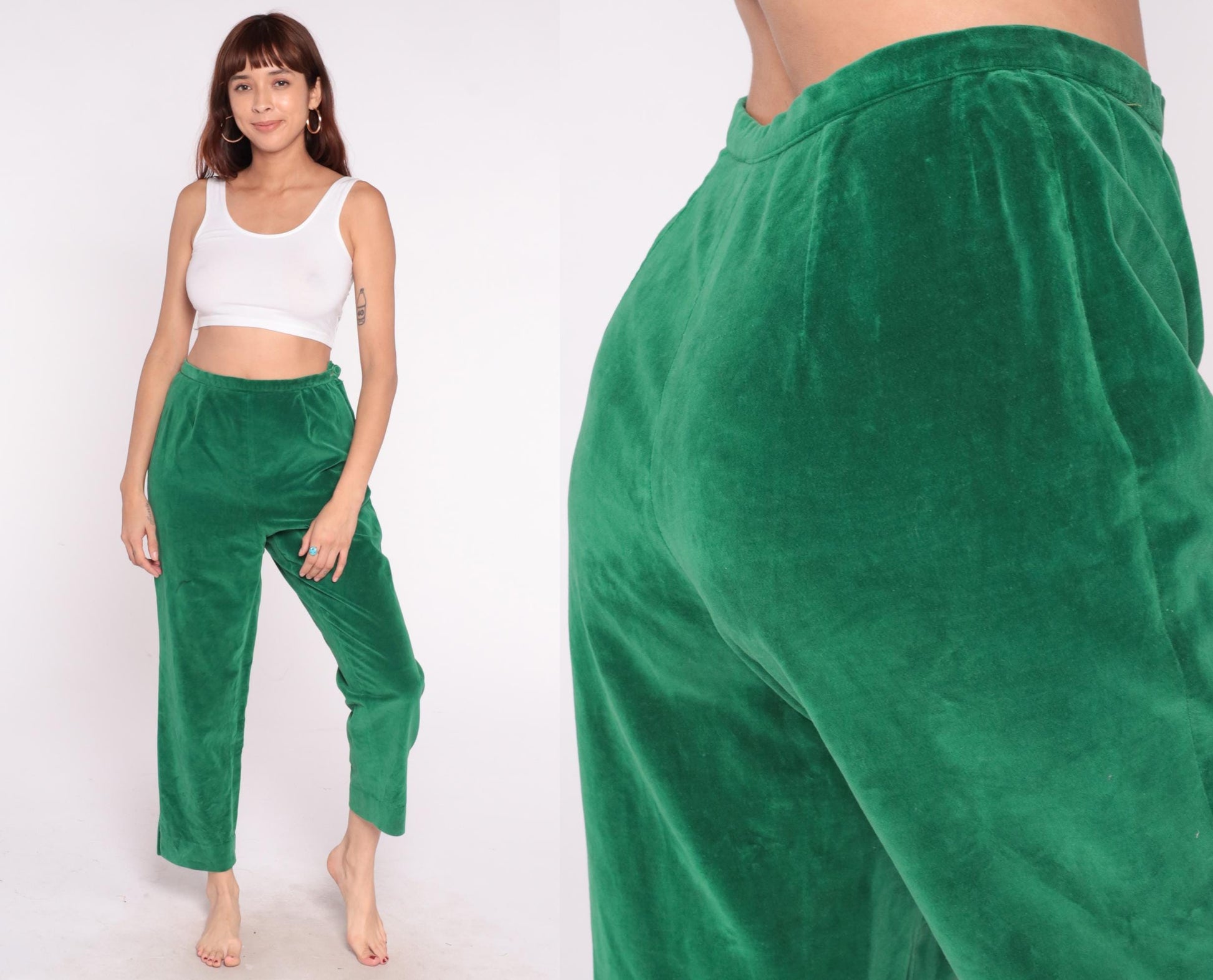 70s Evan Picone Velvet Pants Emerald Green High Rise Straight Leg Medium