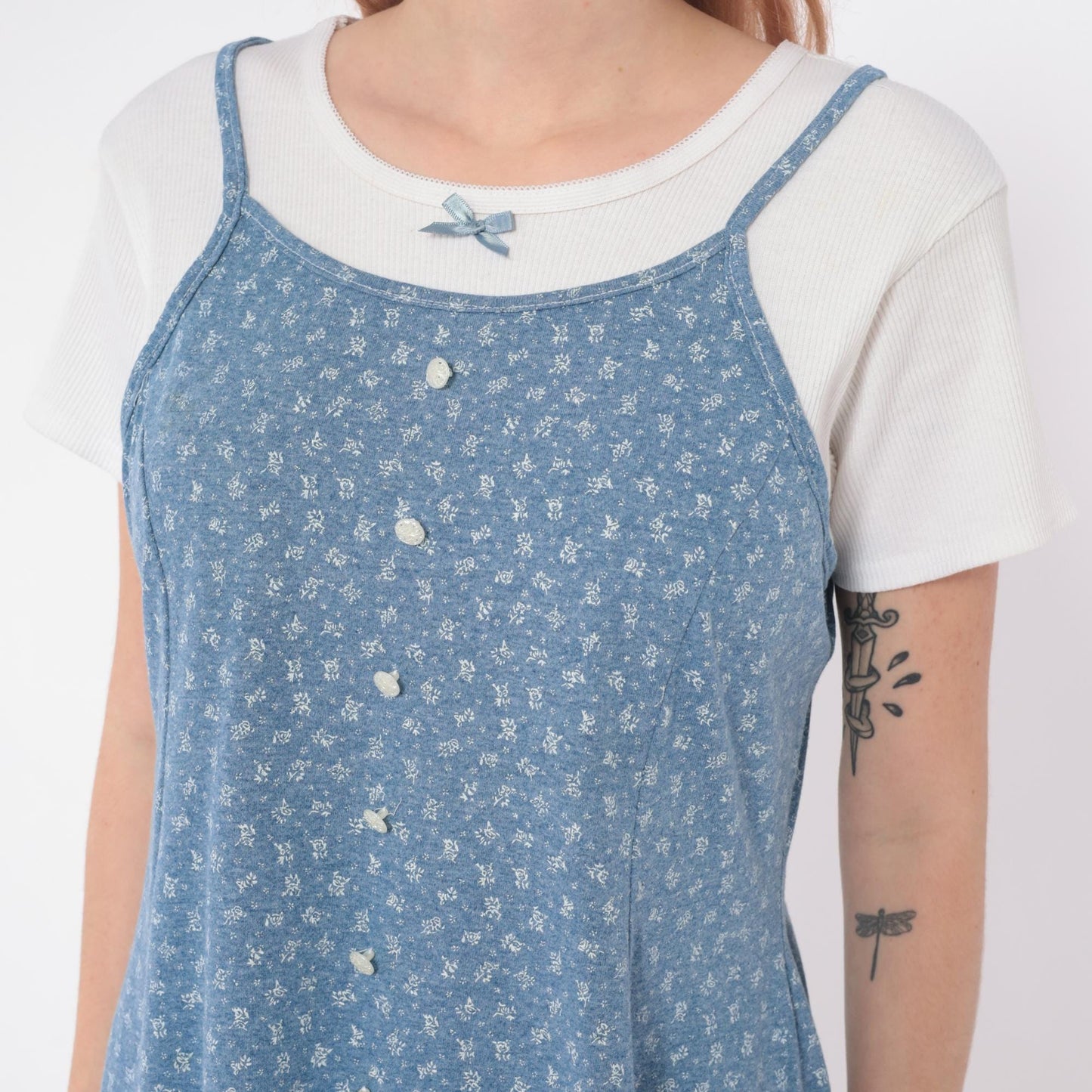 90s Blue Floral Mini Dress Maggie Lawrence Spaghetti Strap Sundress Large L