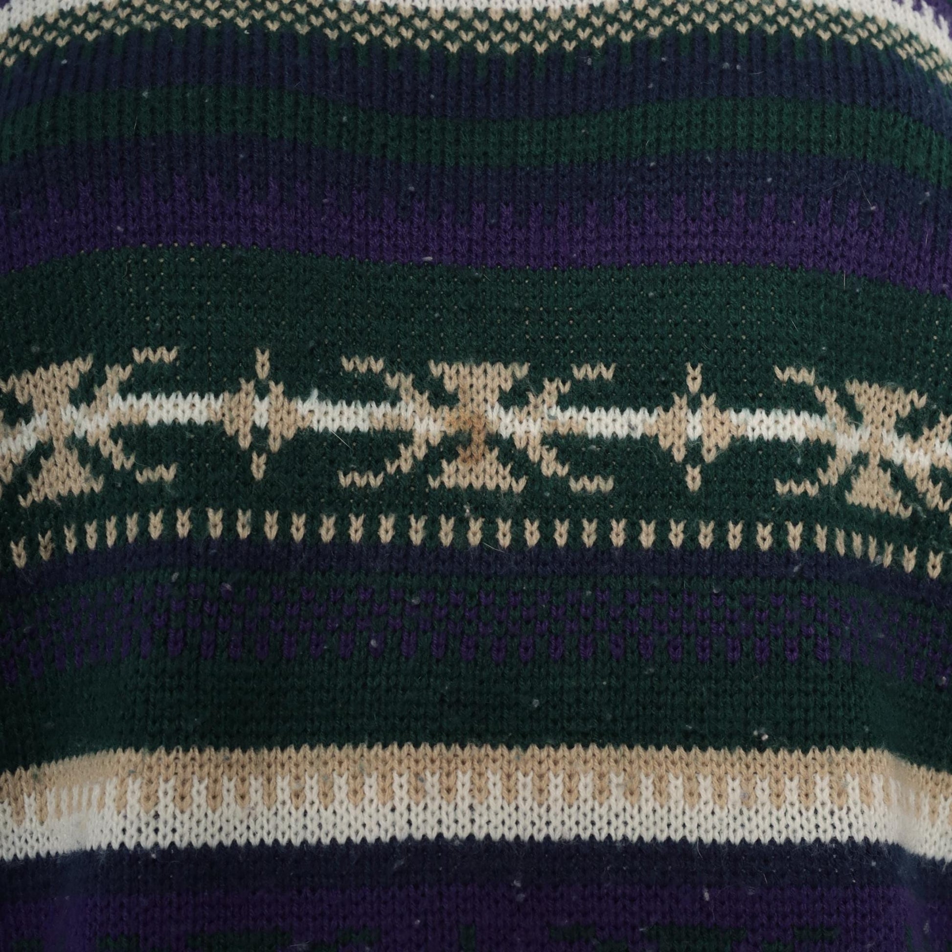 90s Fair Isle Sweater Green Purple Cream Geometric Pullover Extra Large XL