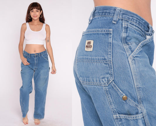 90s Reed Carpenter Jeans Blue Denim High Rise Straight Leg 33x32