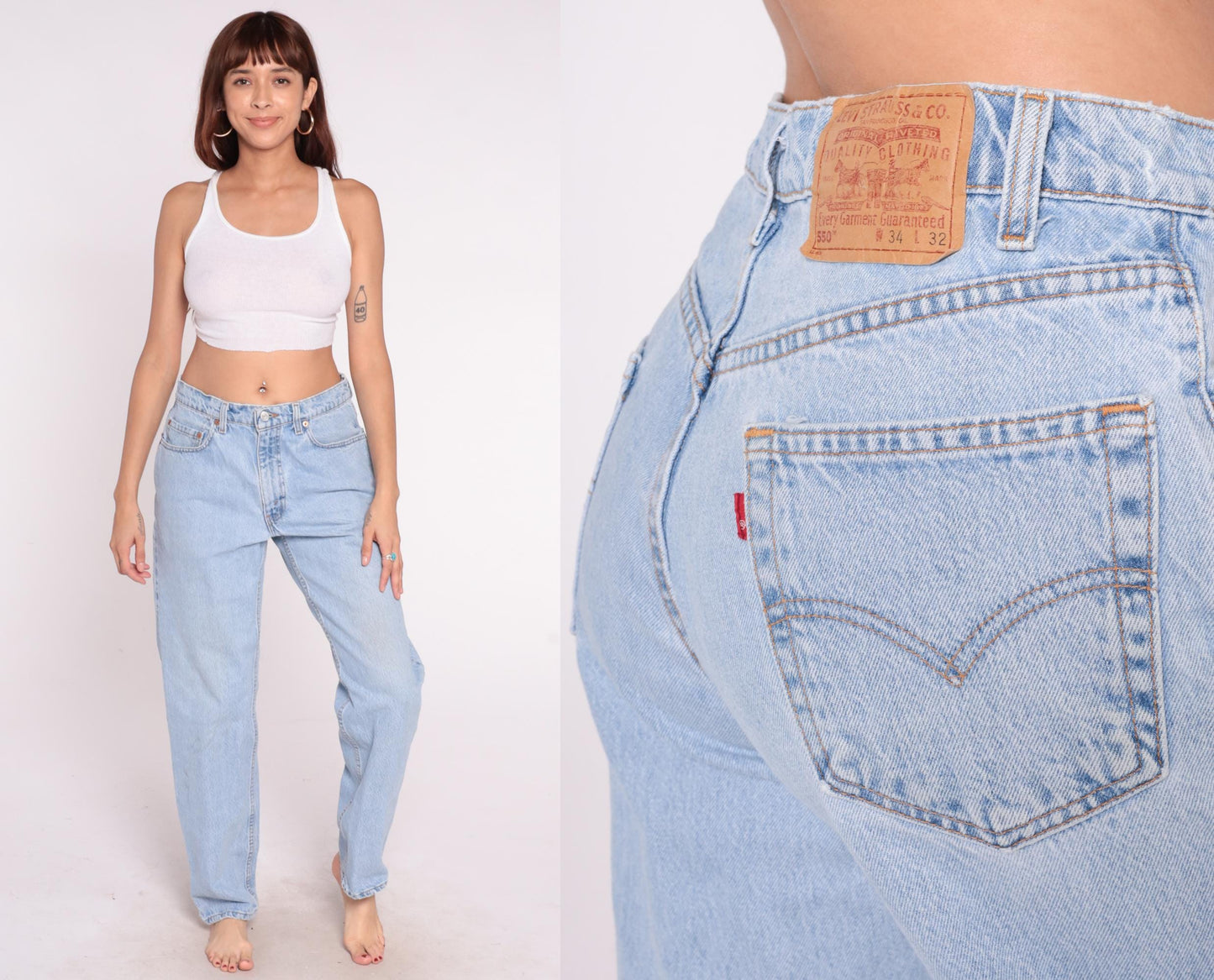 90s Levi's 550 Light Wash High Rise Mom Jeans Straight Leg 34x32