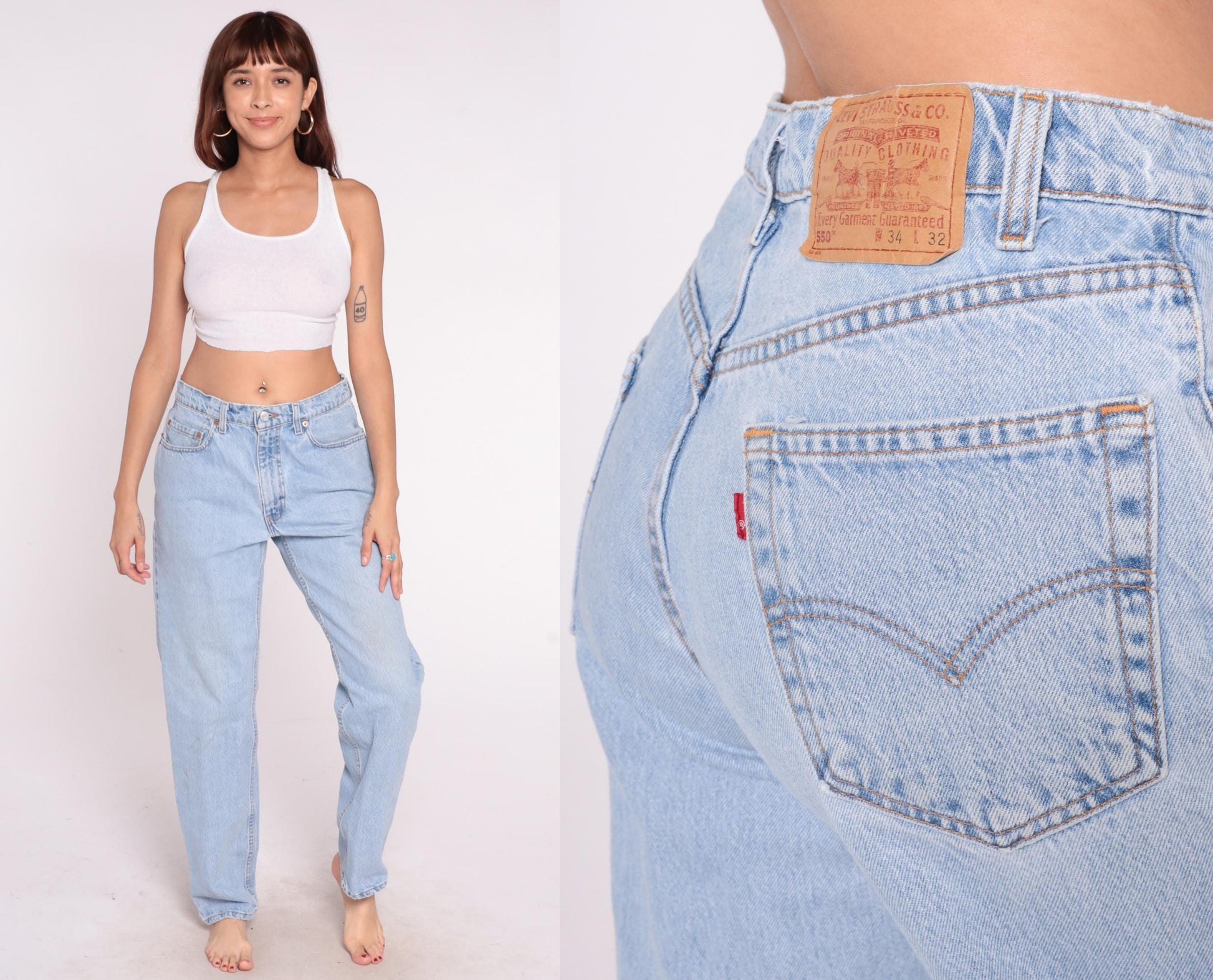 90s Levi's 550 Light Wash High Rise Mom Jeans Straight Leg 34x32