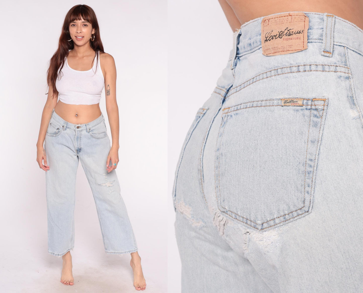 Levi's Y2K Light Wash Wide Leg Jeans Distressed Denim Low Rise Large L