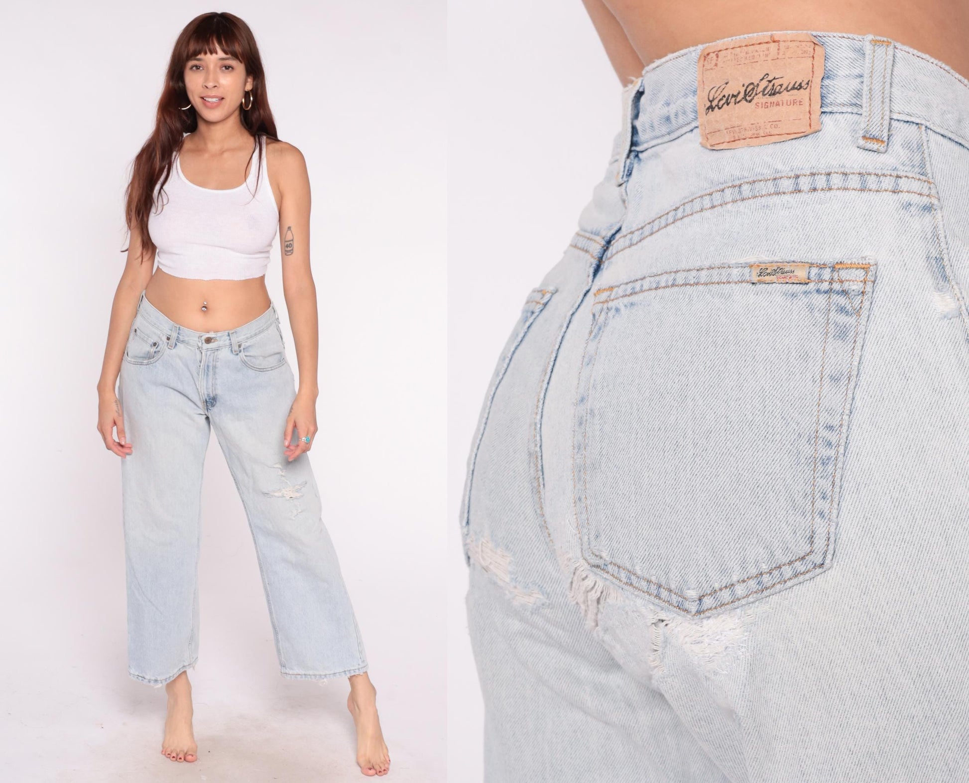 Levi's Y2K Light Wash Wide Leg Jeans Distressed Denim Low Rise Large L