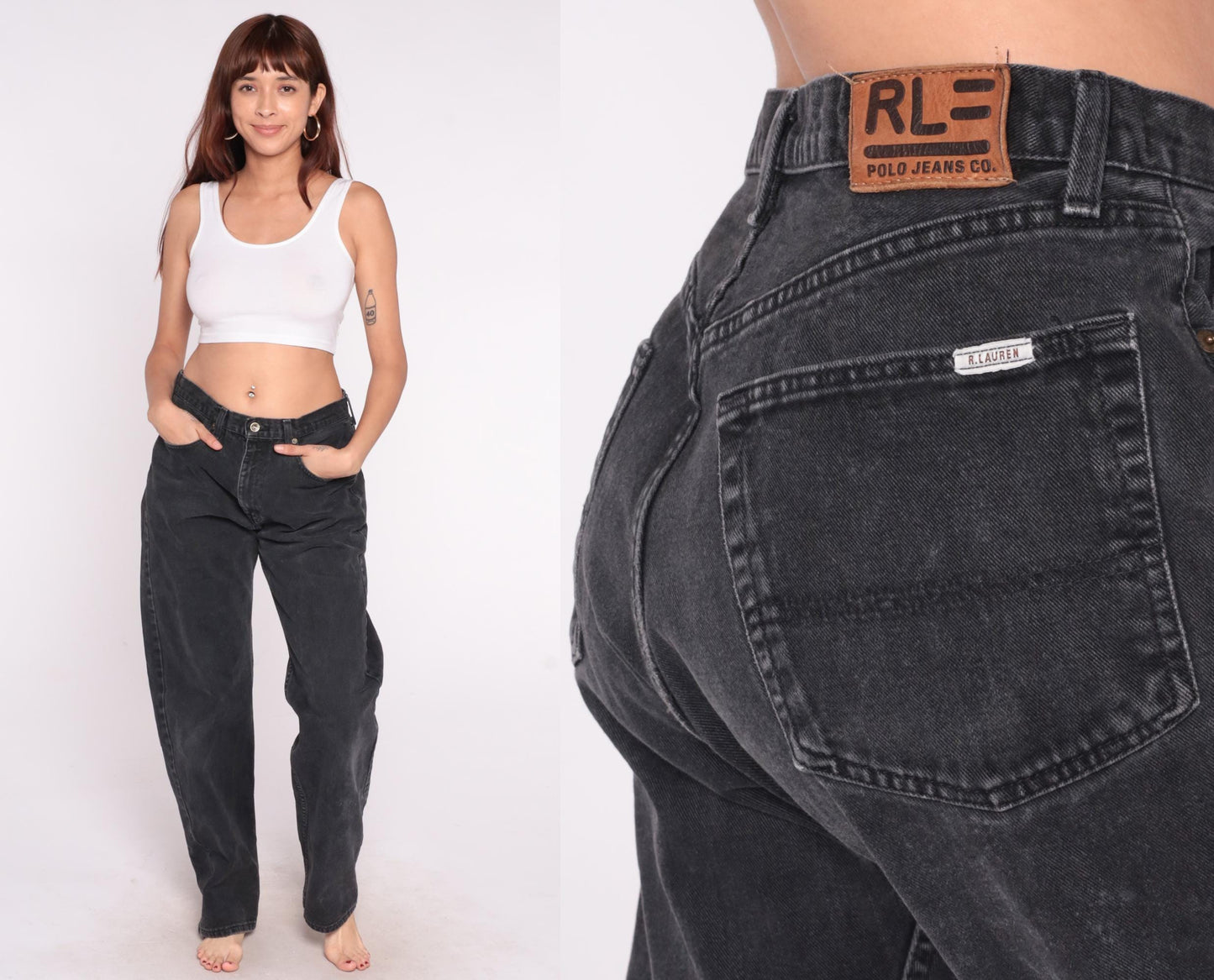 Ralph Lauren Y2K Black Denim Straight Leg Jeans 34 Waist Large