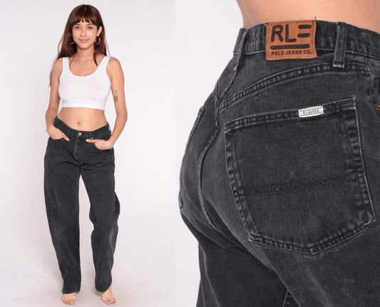 Ralph Lauren Y2K Black Denim Straight Leg Jeans 34 Waist Large