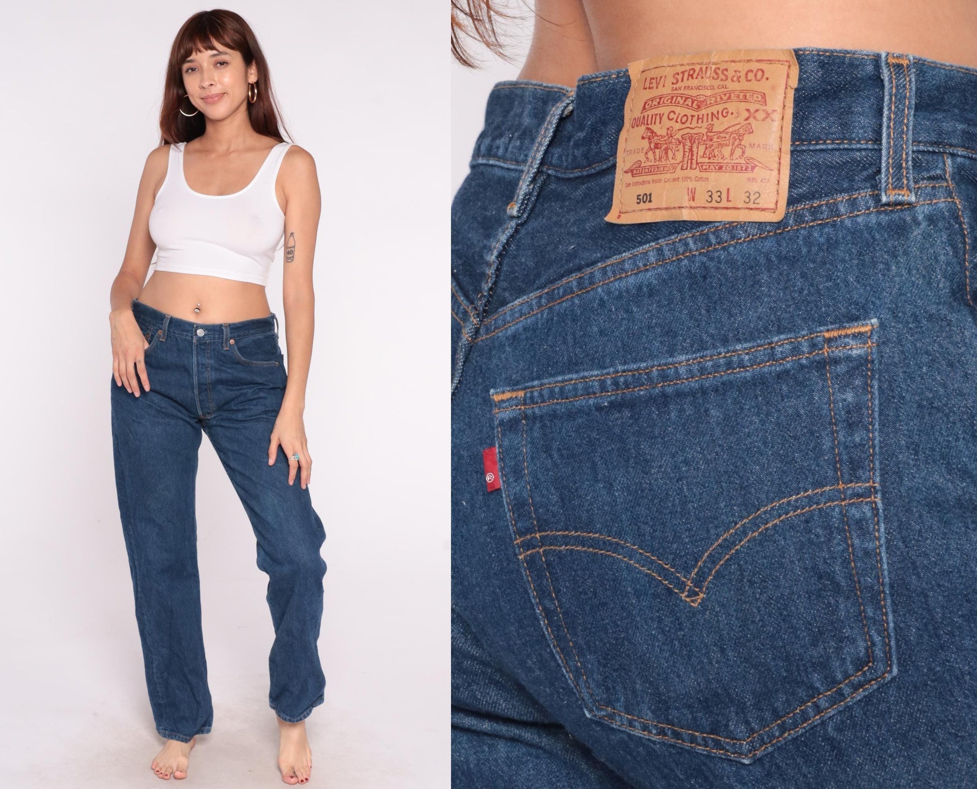 90s Levi's 501 High Waist Straight Leg Jeans Medium Blue Denim Large L