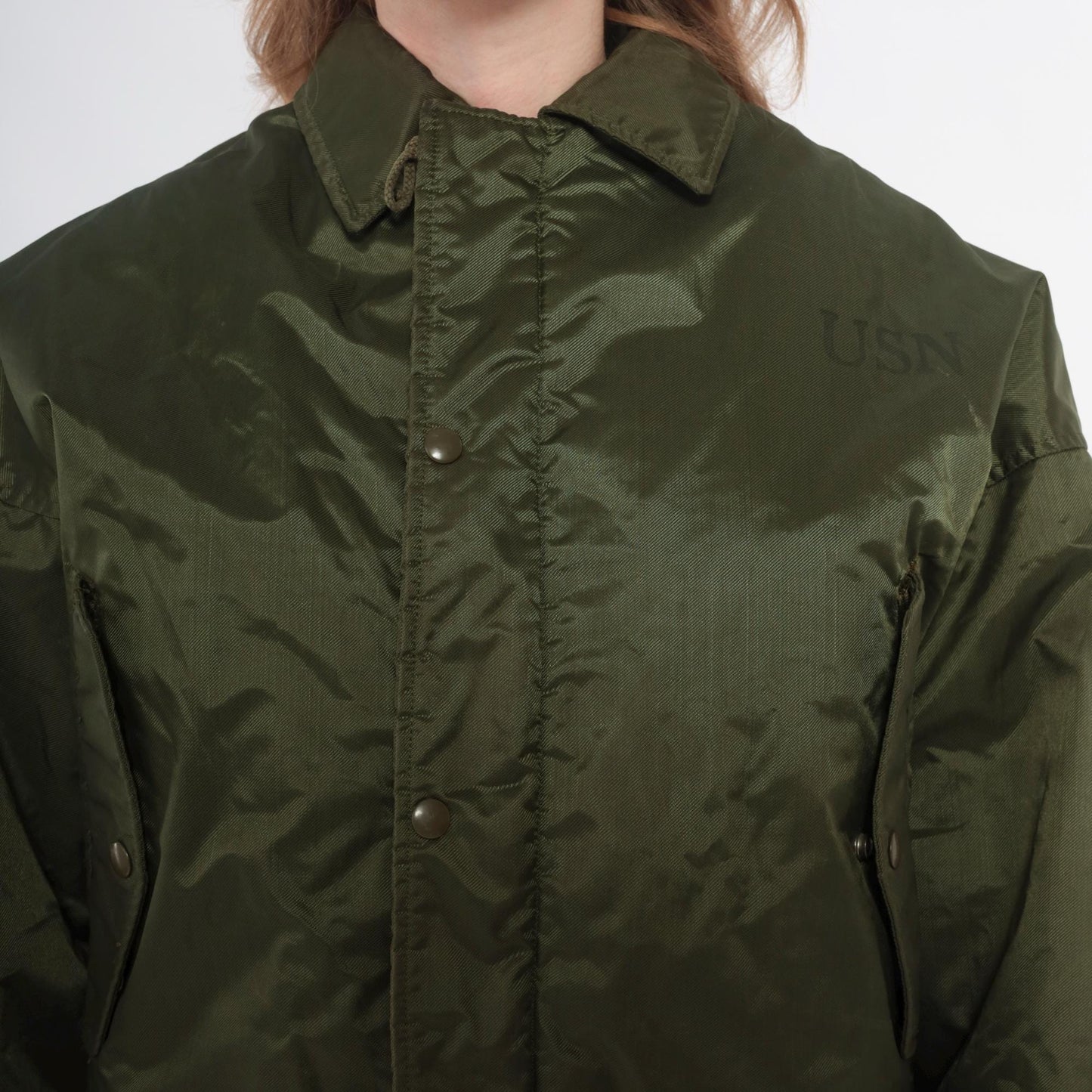 60s US Navy A1 Bomber Jacket Olive Green Quilted Lined Medium