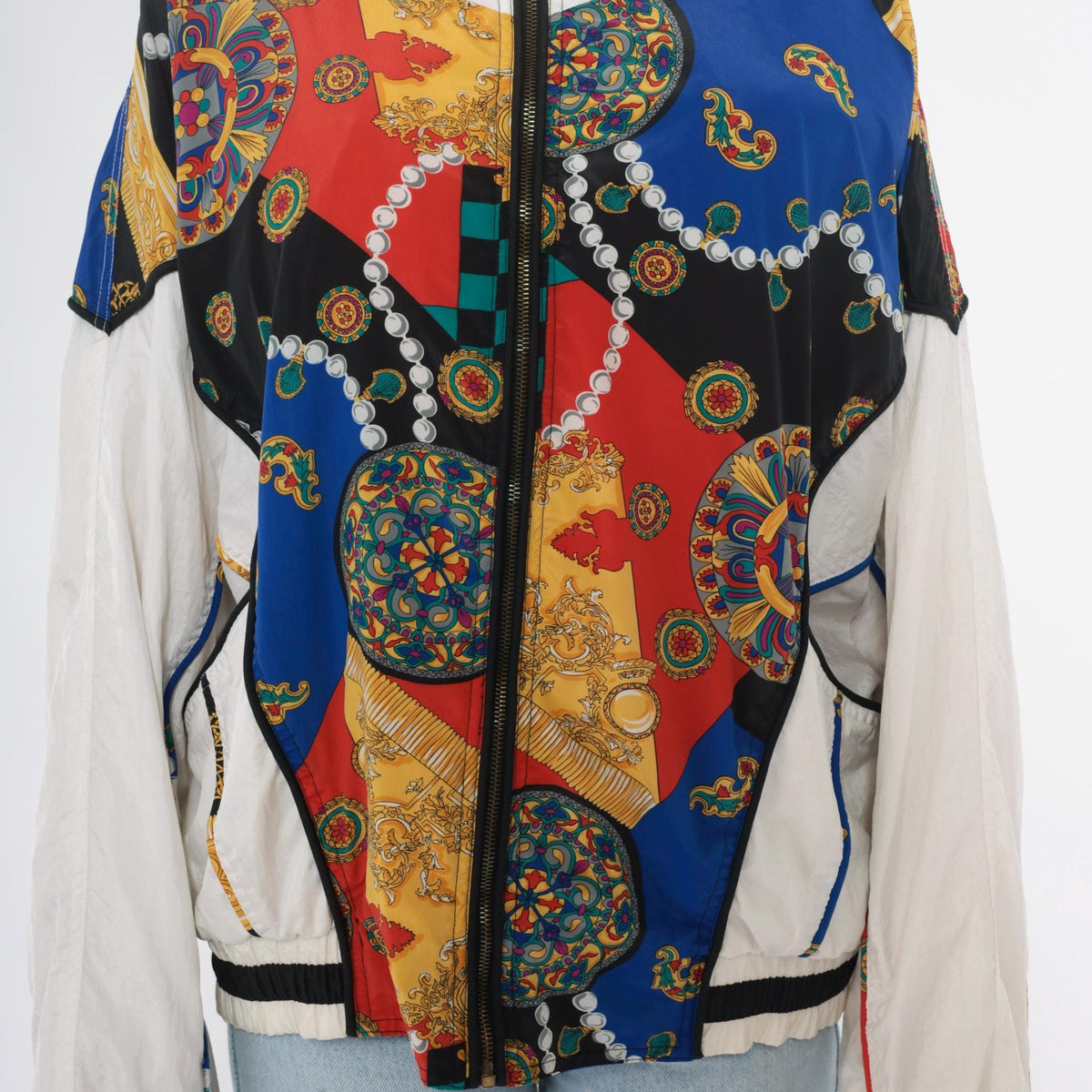90s East West Windbreaker Multicolor Baroque Checkerboard Chain Print Large