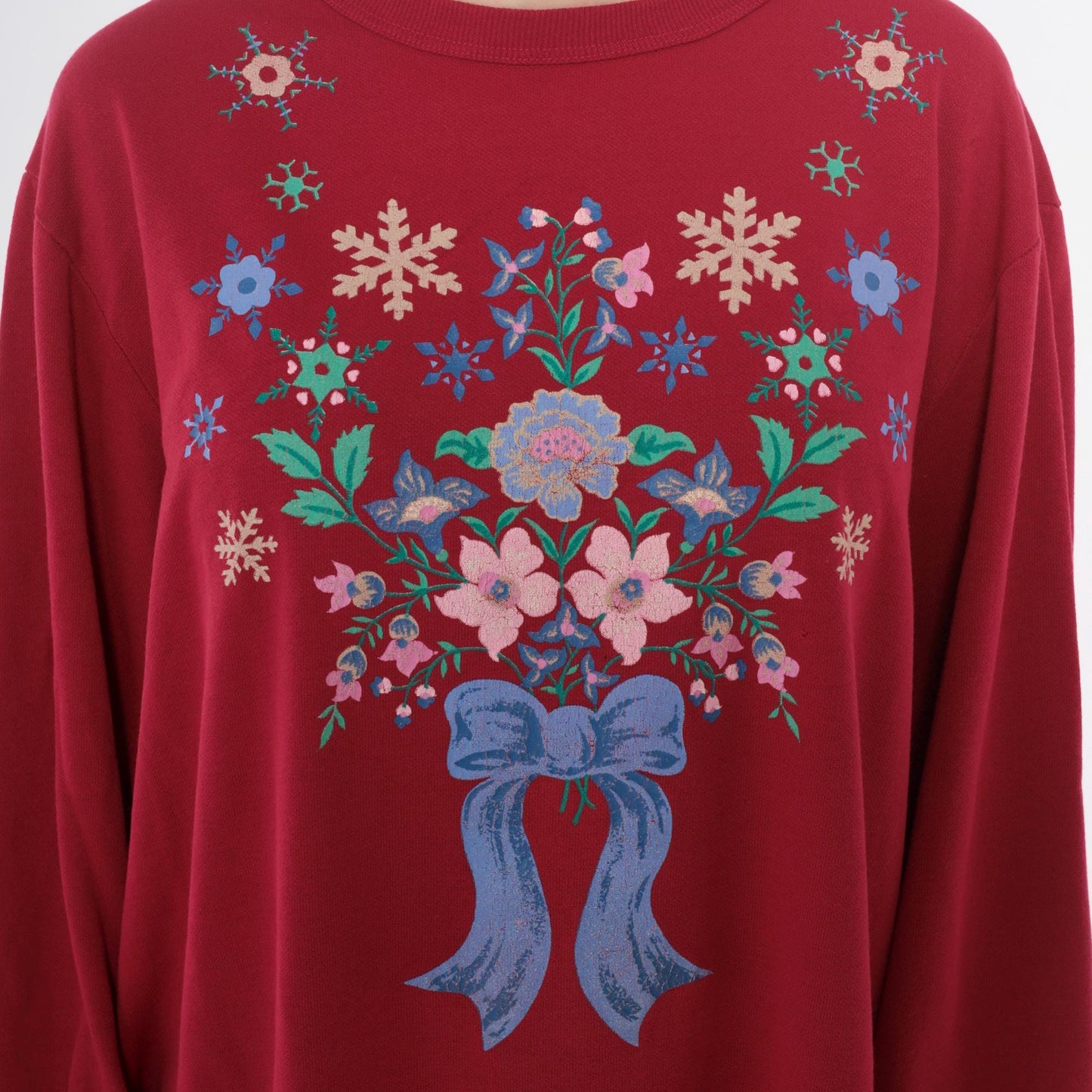 90s Hot Pink Floral Snowflake Embroidered Sweatshirt Crewneck Extra Large XXL