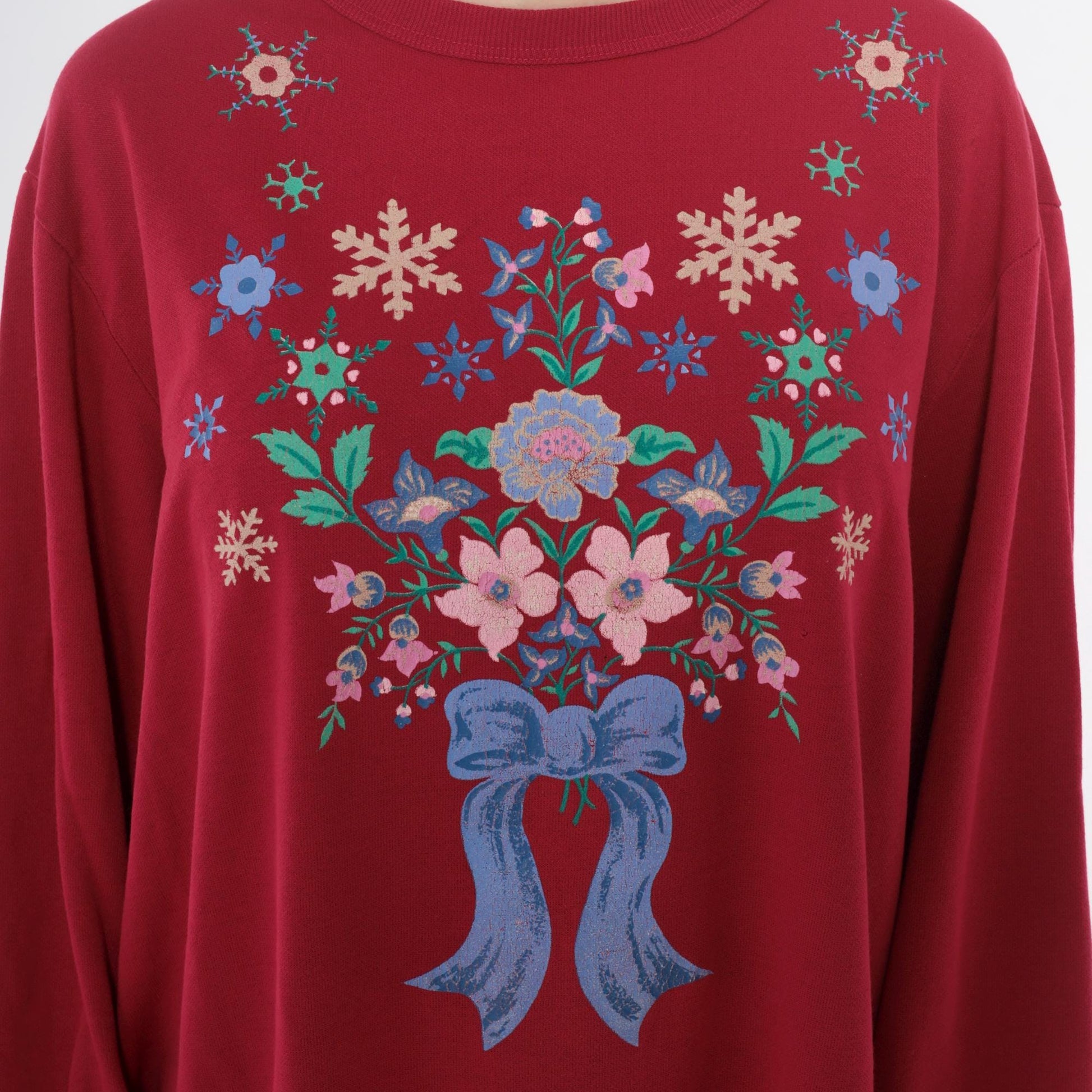 90s Hot Pink Floral Snowflake Embroidered Sweatshirt Crewneck Extra Large XXL