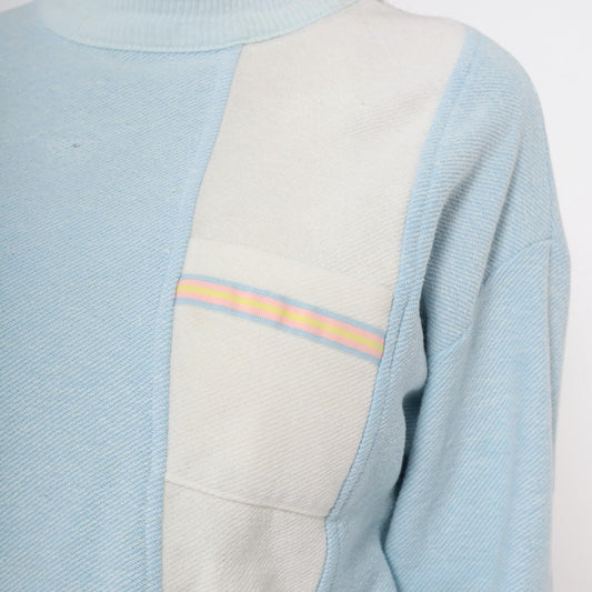 90s Willy Dee Light Blue Colourblock Sweatshirt Crew Neck Small S