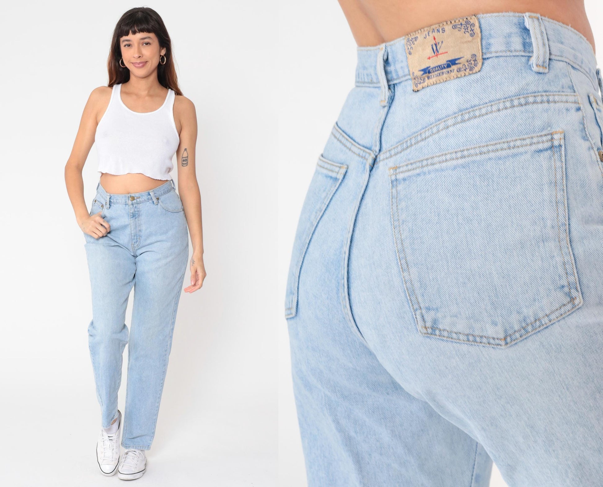 90s Light Blue High-Waisted Straight Leg Jeans Cotton Denim Medium