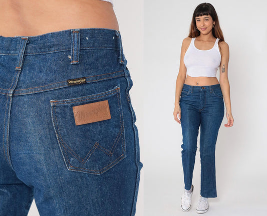 80s Wrangler High Waist Straight Leg Jeans Blue Medium Wash Large L