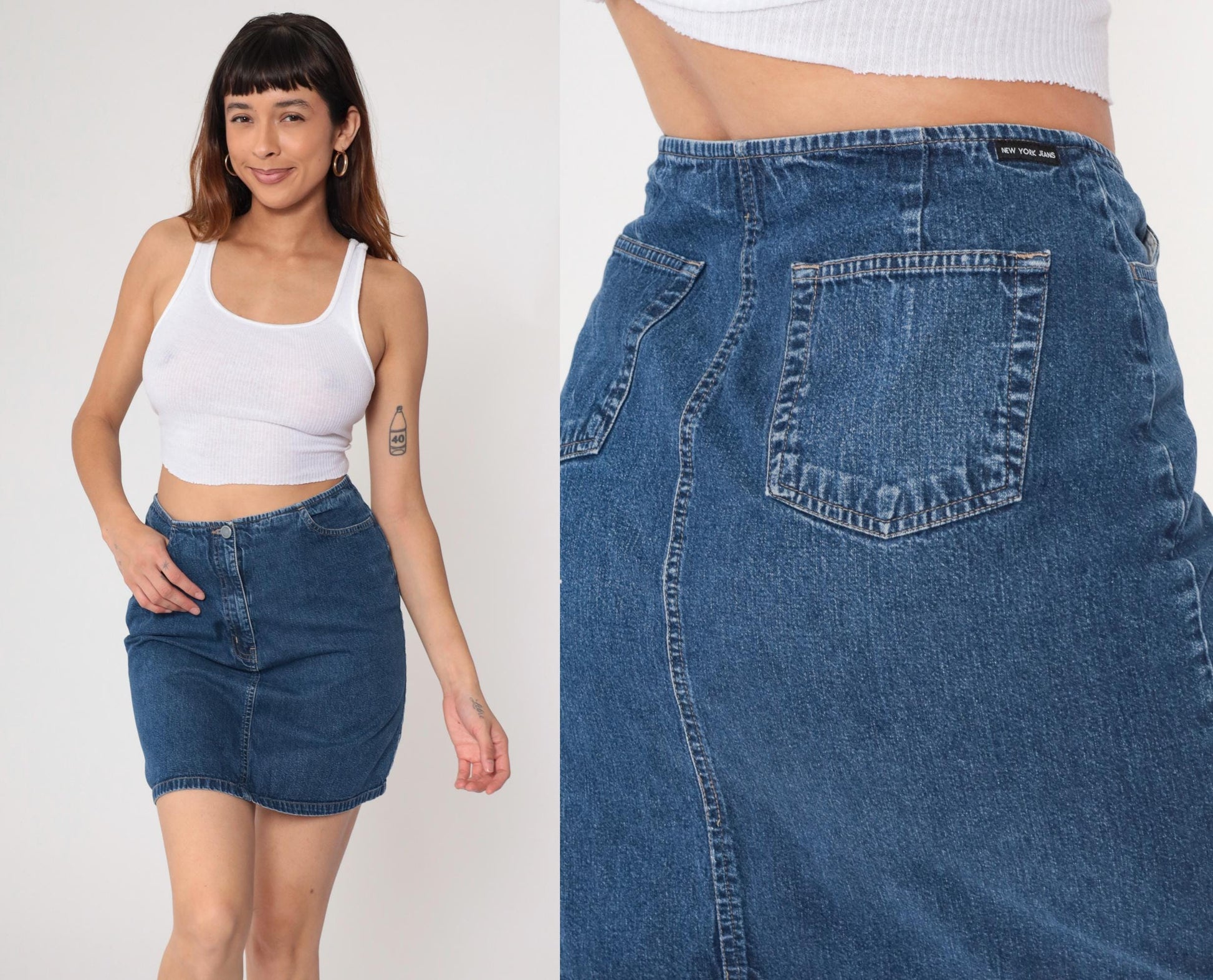 90s NY Jeans Denim Mini Skirt Blue Five-Pocket Small S