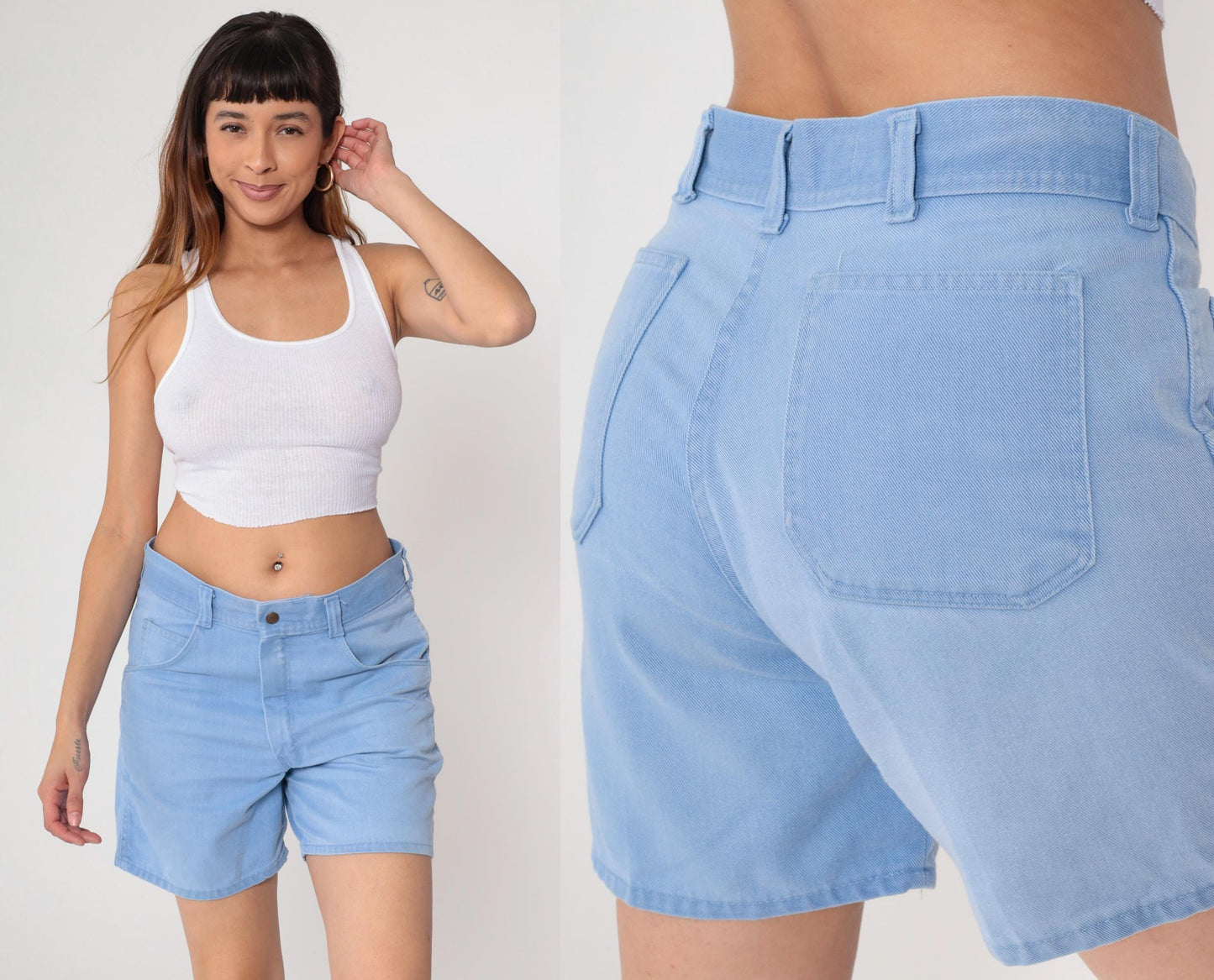 LL Bean 80s Light Blue High-Waisted Cotton Shorts Button Fly Large