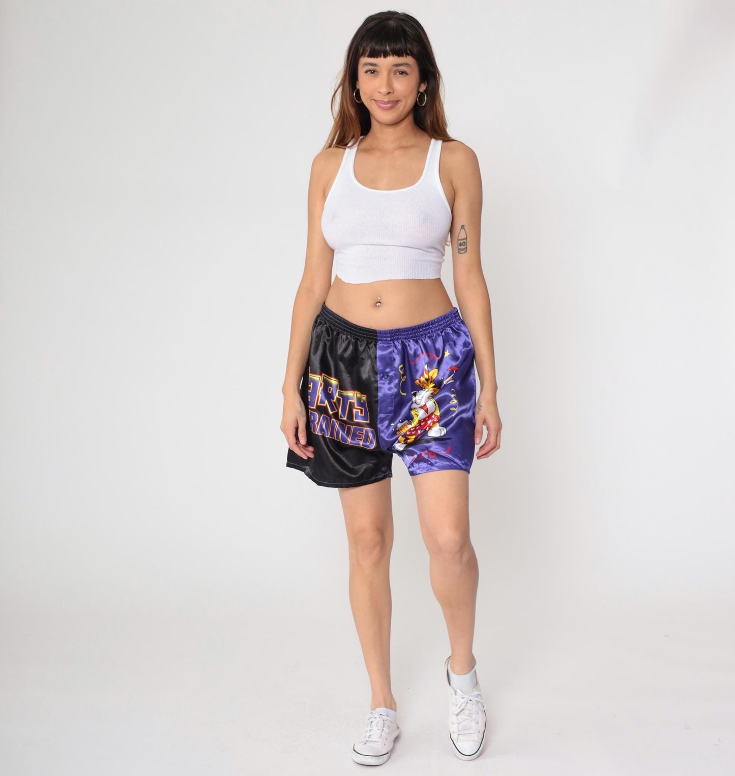 90s Party Trained Tiger Satin Shorts Purple Black Split High Waist Plus Size XXL