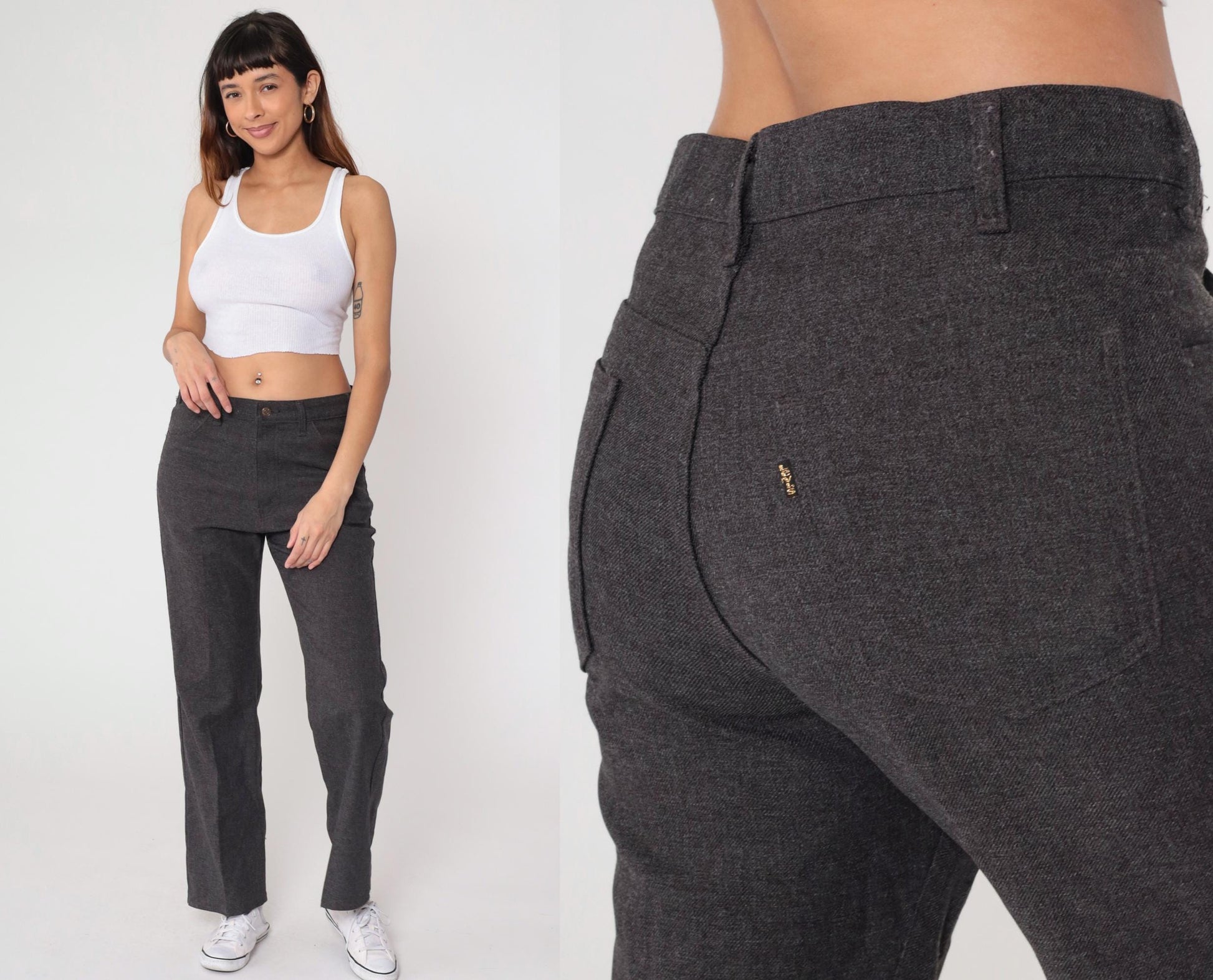 70s Levi's Charcoal Grey Straight Leg Trousers Men's W34 L29