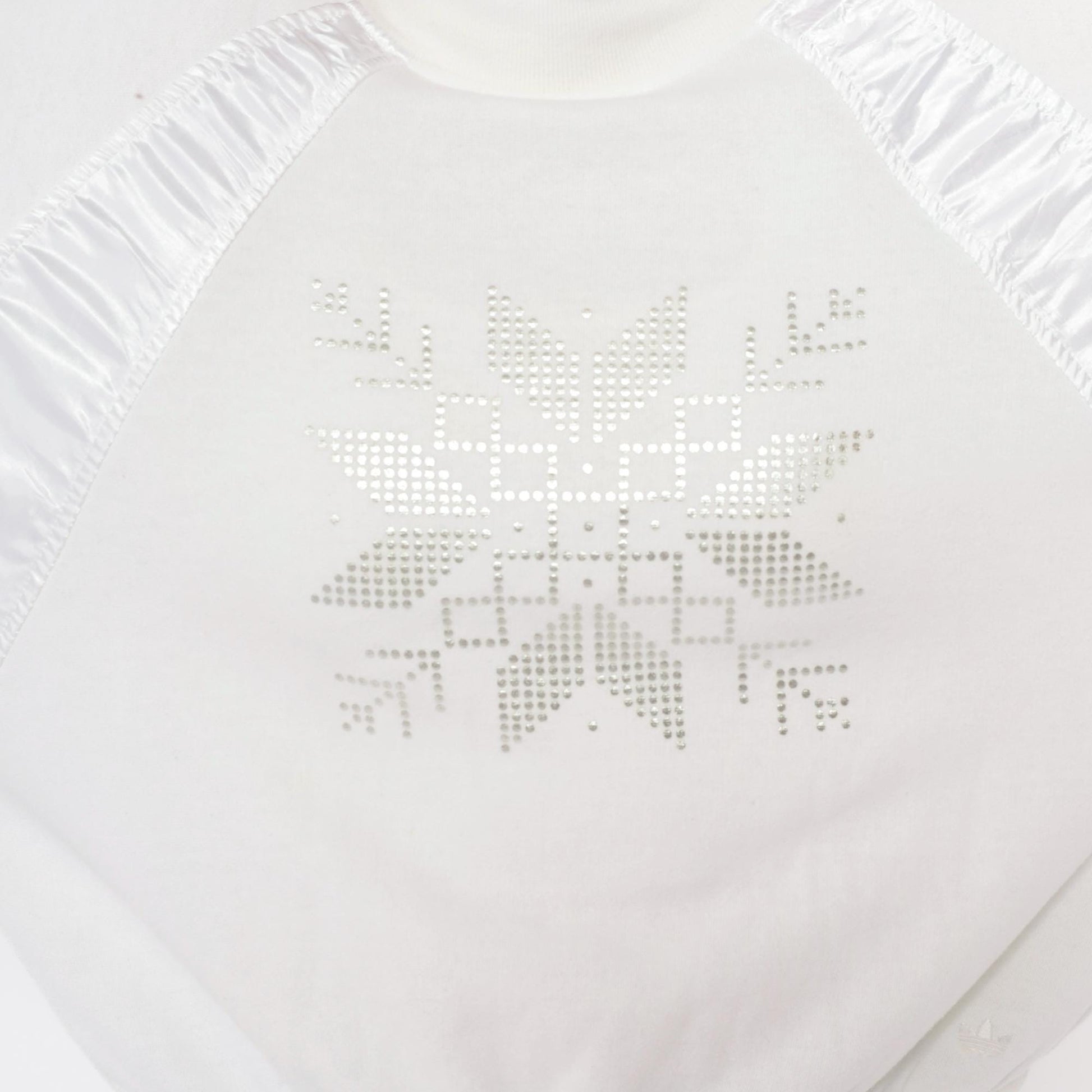 90s Adidas White Rhinestone Snowflake Sweatshirt Satin Panel Medium M