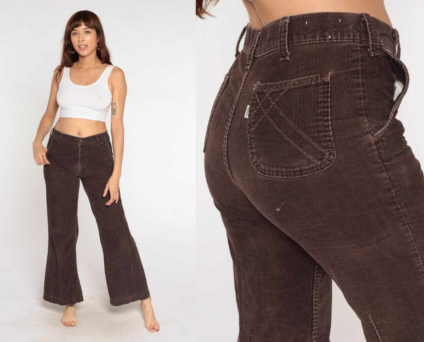 70s Levi's Brown Corduroy Bell Bottom Flared Pants High Rise Medium